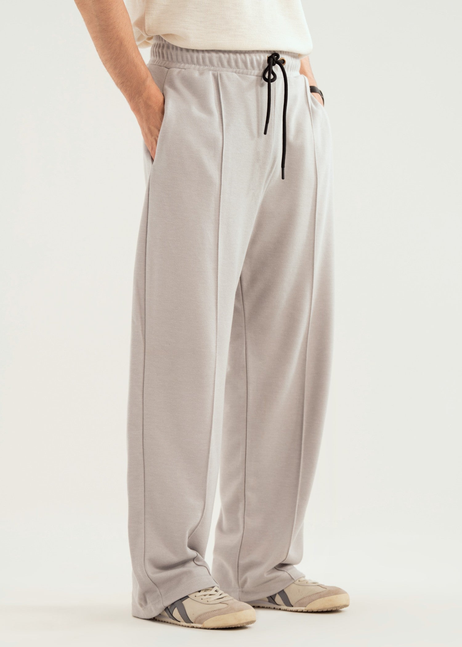 interlock knit Trousers in Light grey