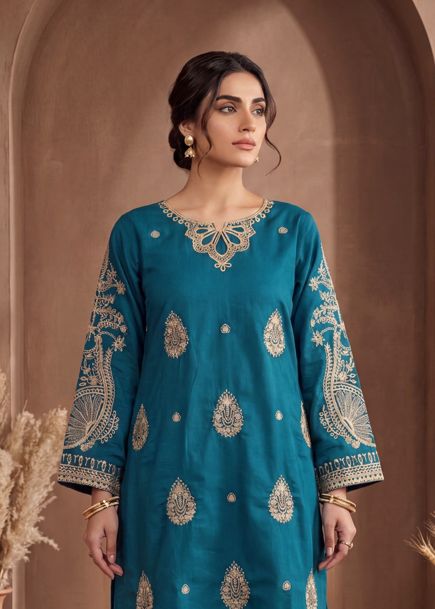cotton dobby Kurta Set in Sea green