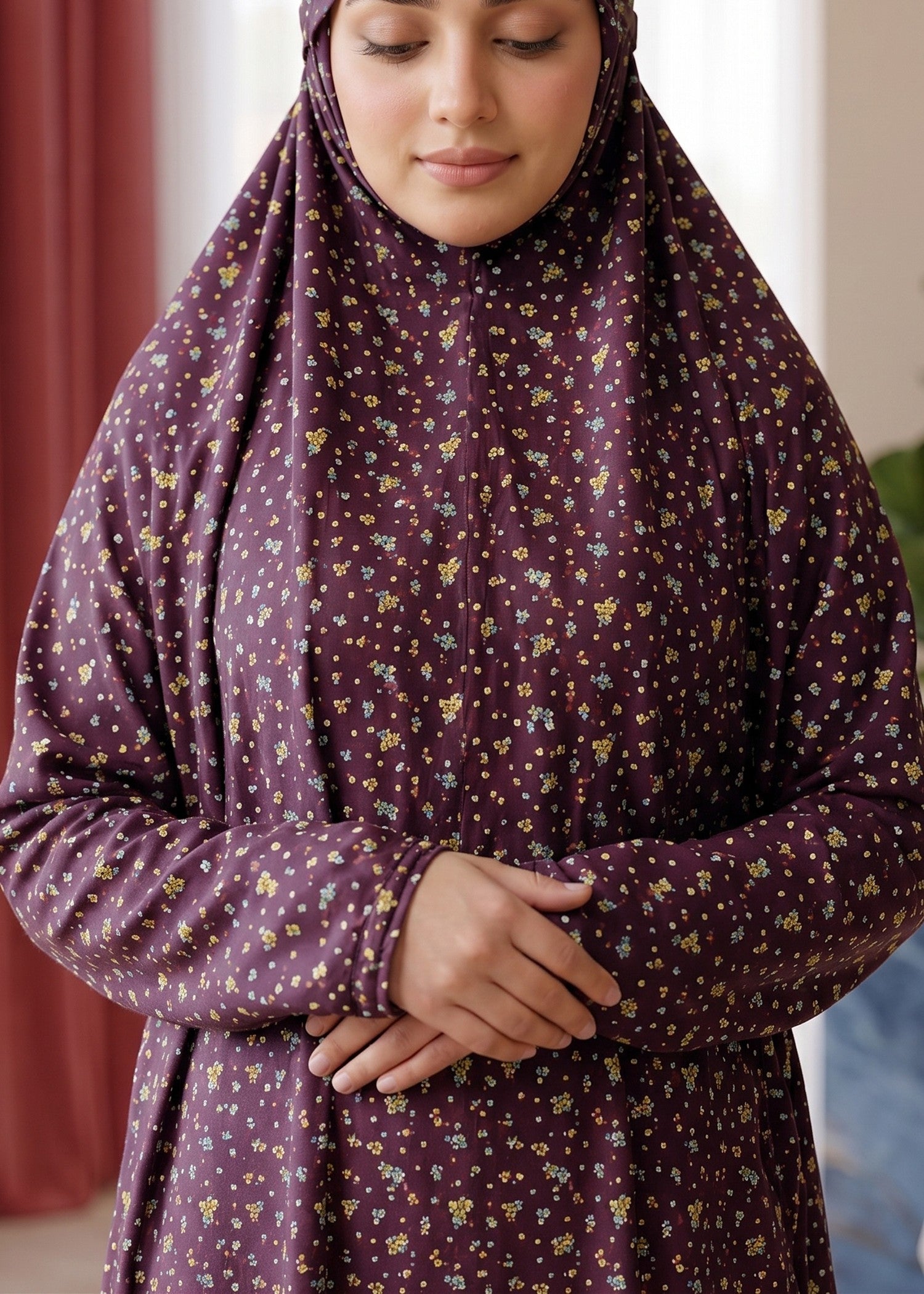 poly lawn Chaddar in Mulberry, multi, plum