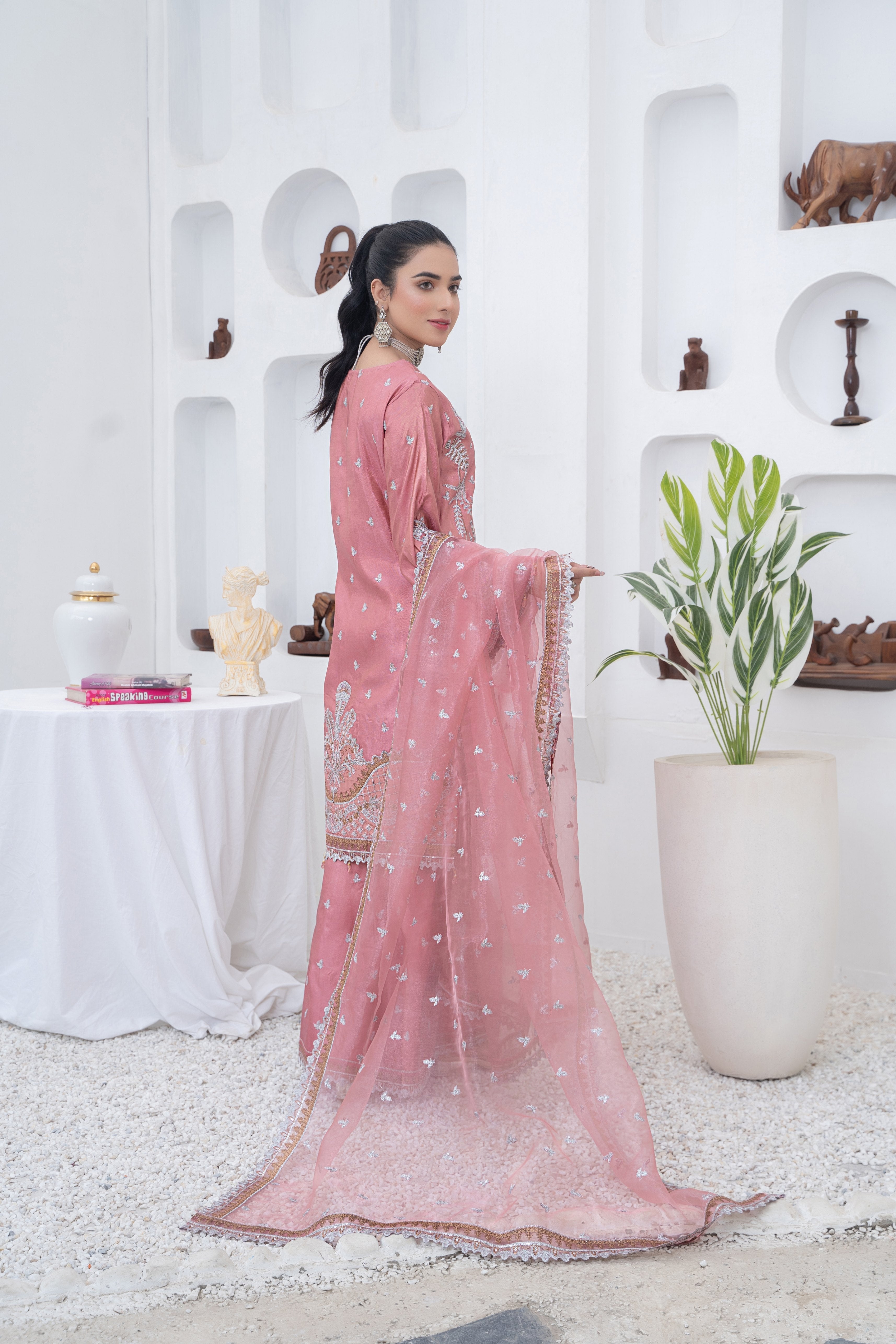 masuri Kurta Set in Salmon pink