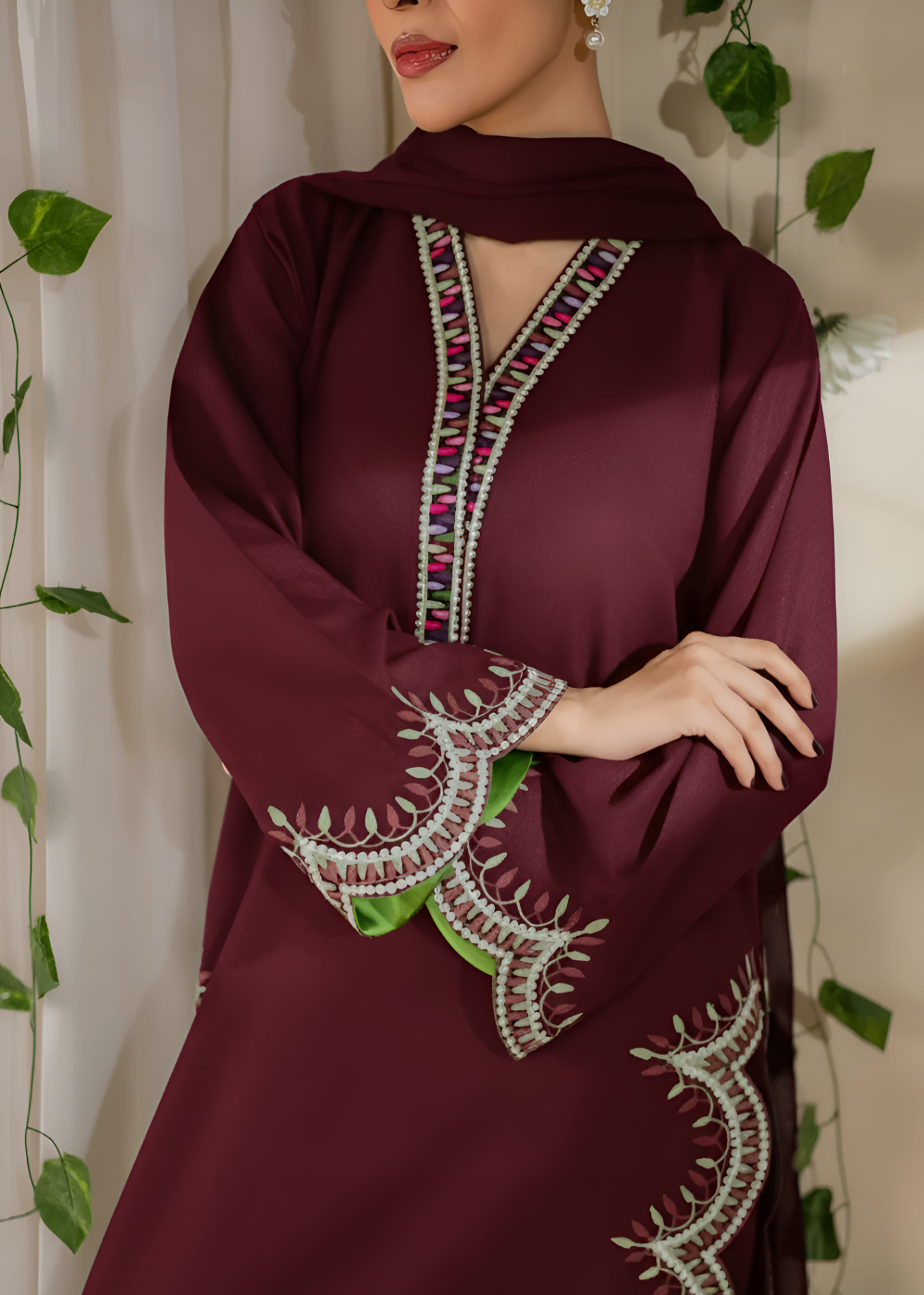 linen Kurta Set in Maroon