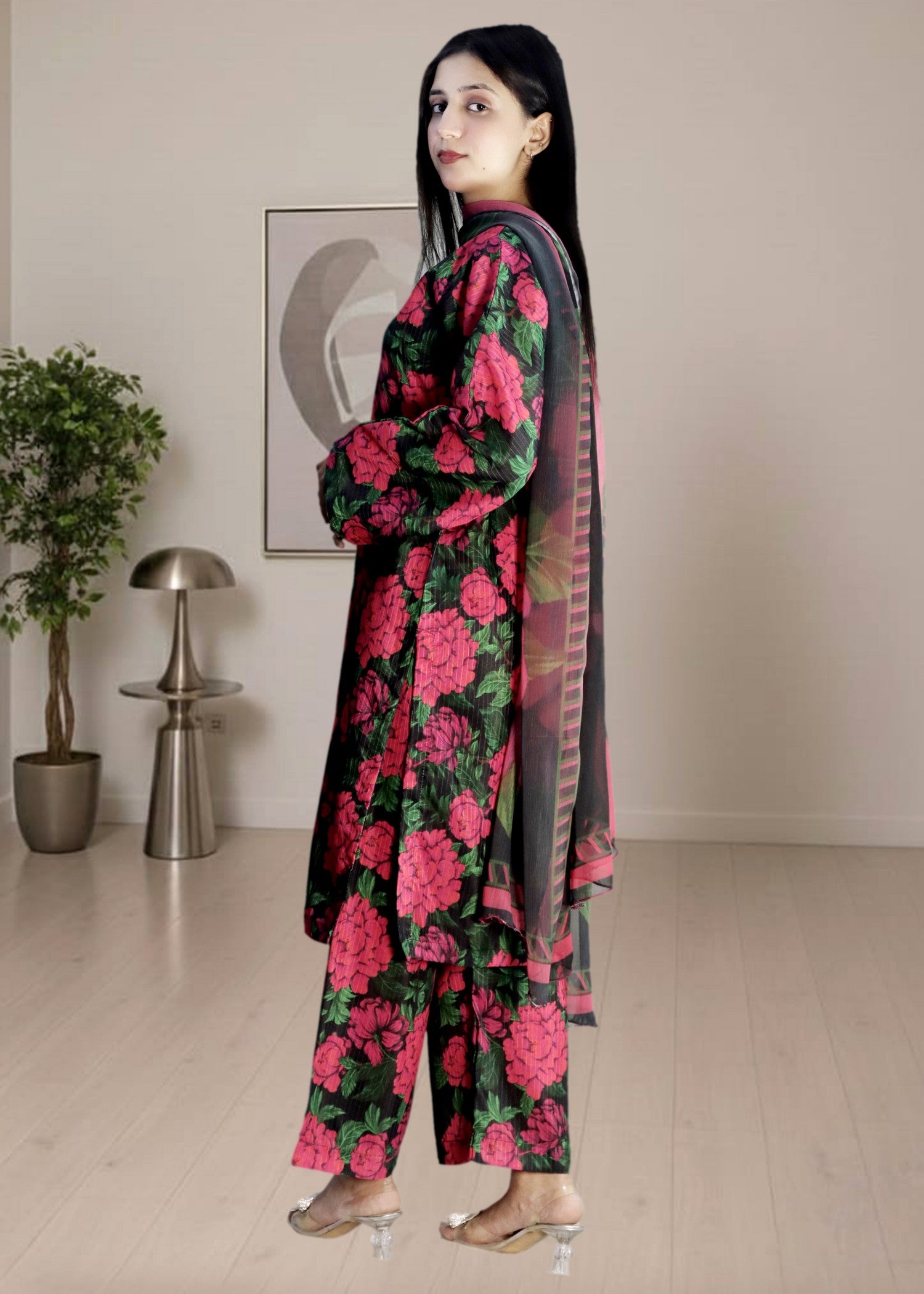 slub khaddar Kurta Set in Multi