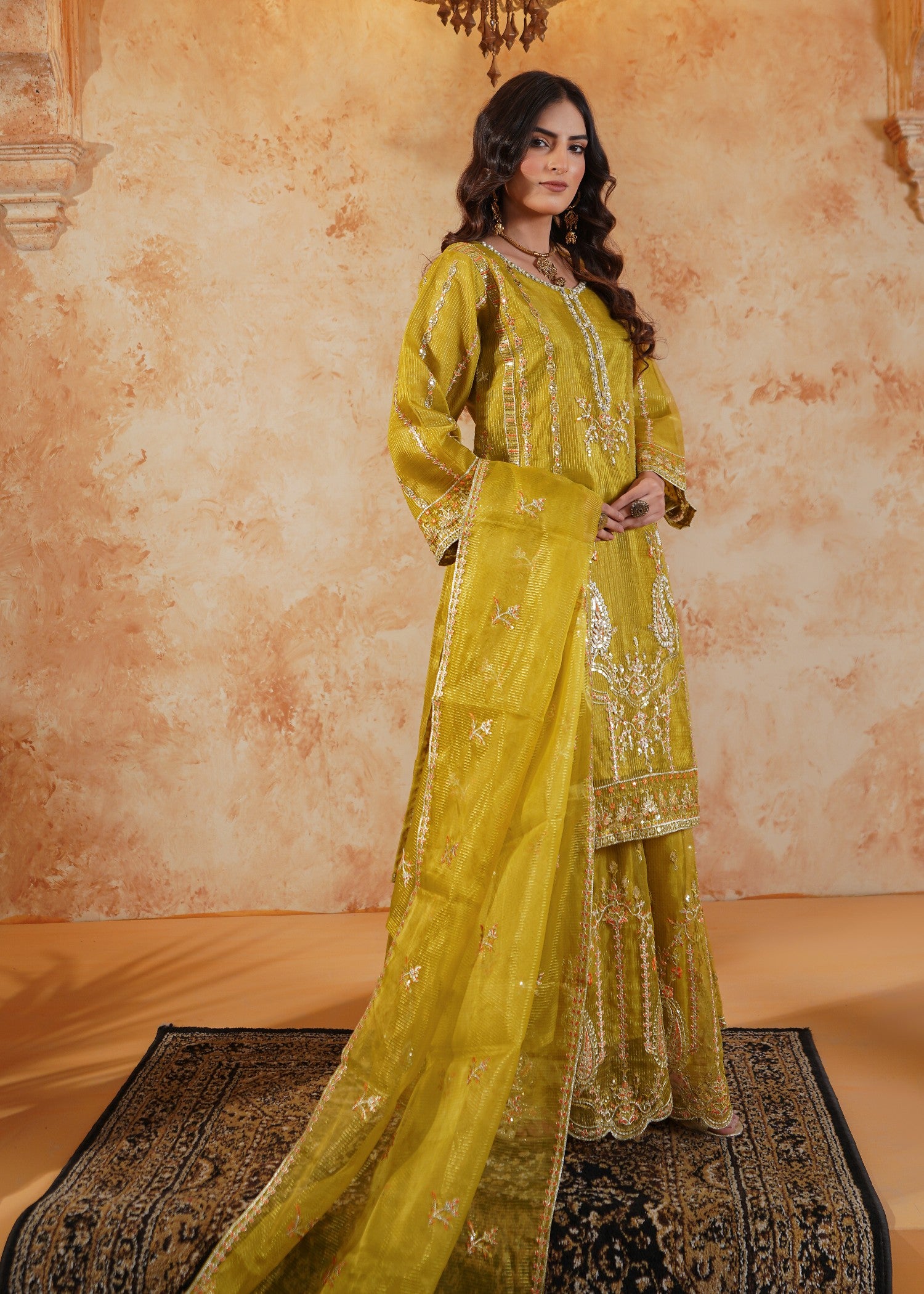 organza Sharara in Mustard