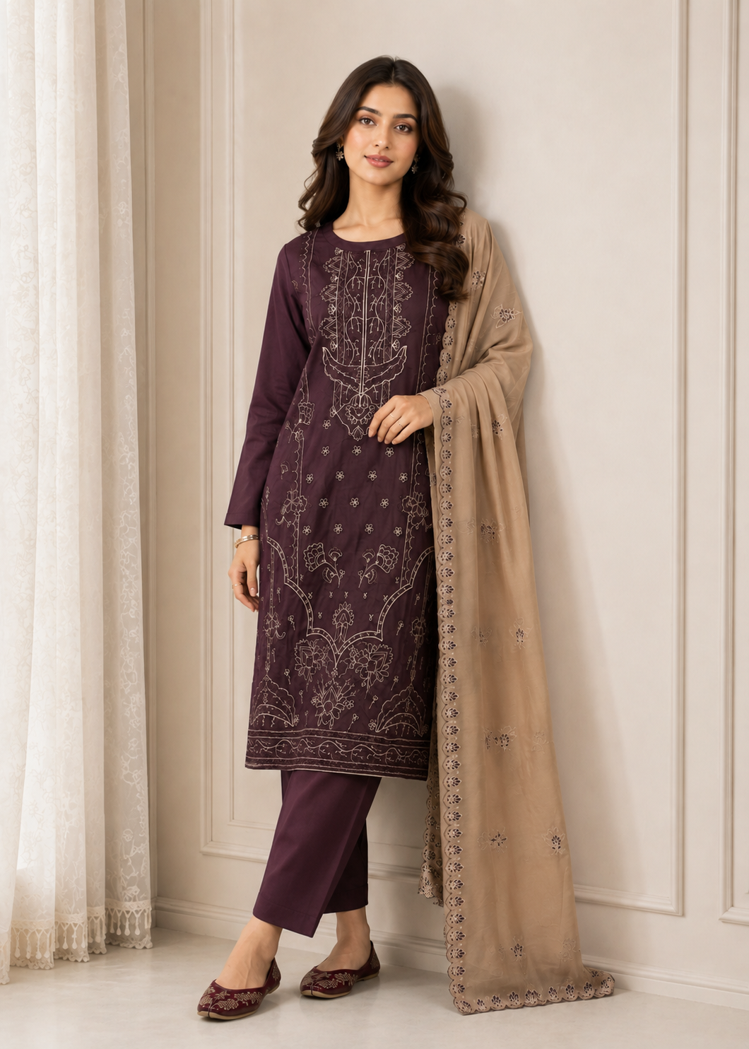linen Kurta Set in Walnut brown