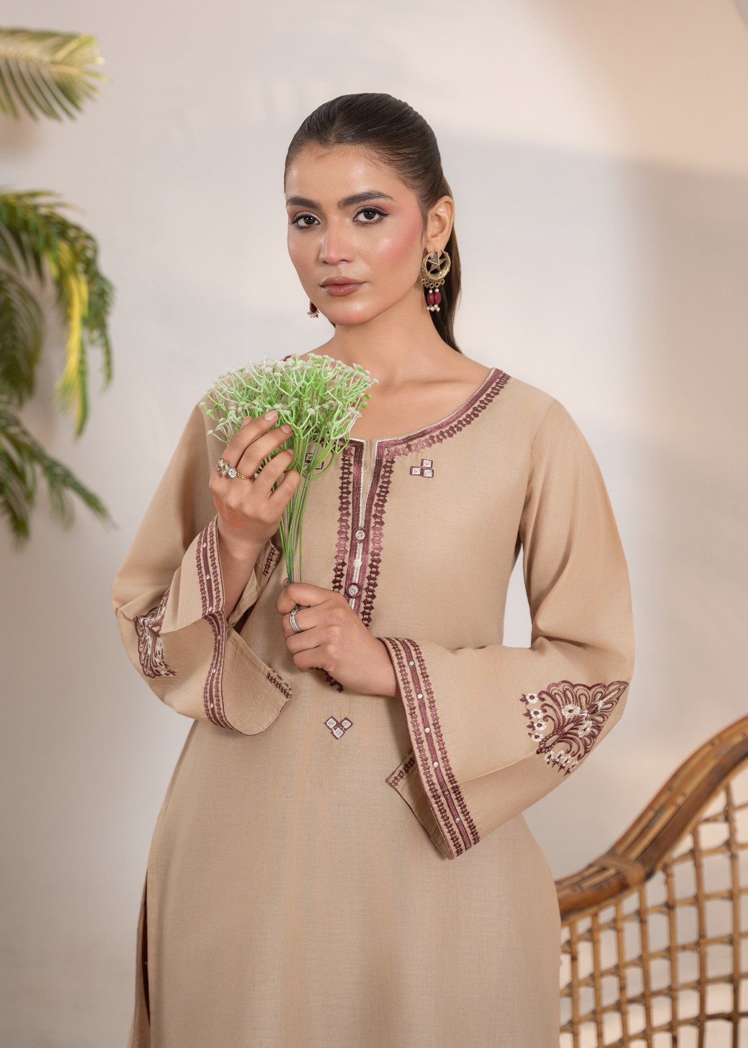 cotton Kurta Set in Tan brown