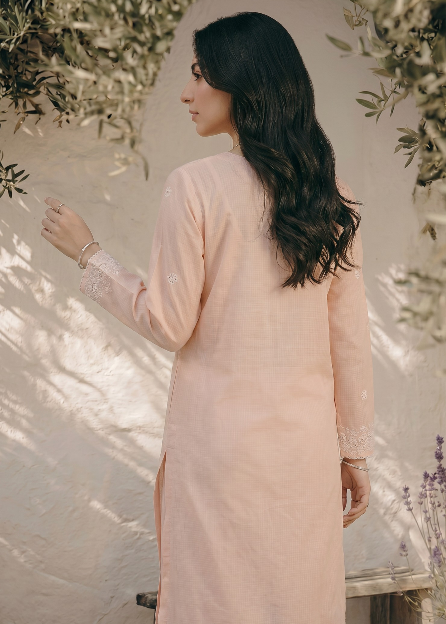 textured lawn Kurta Set in Baby pink