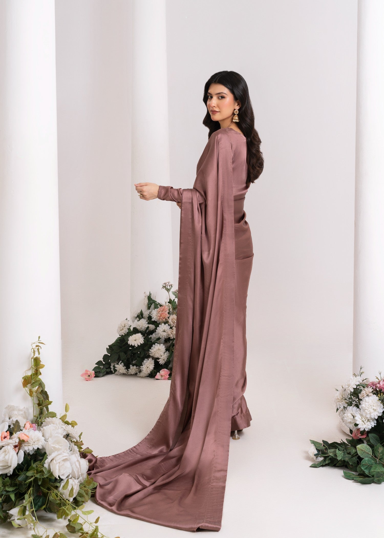 silk Saree in Mauve pink