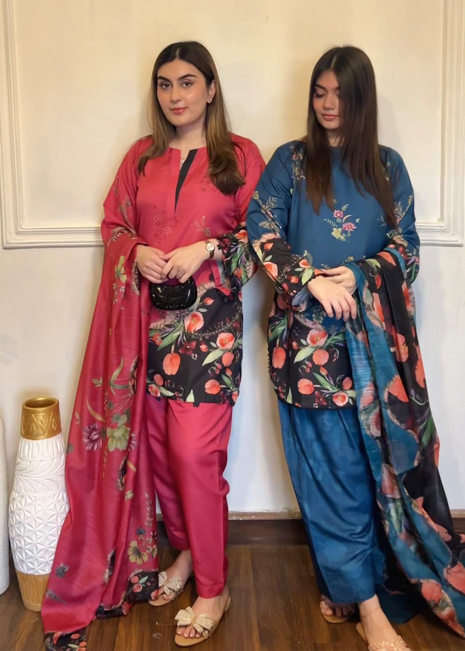 silk finish lawn Kurta Set in Multi