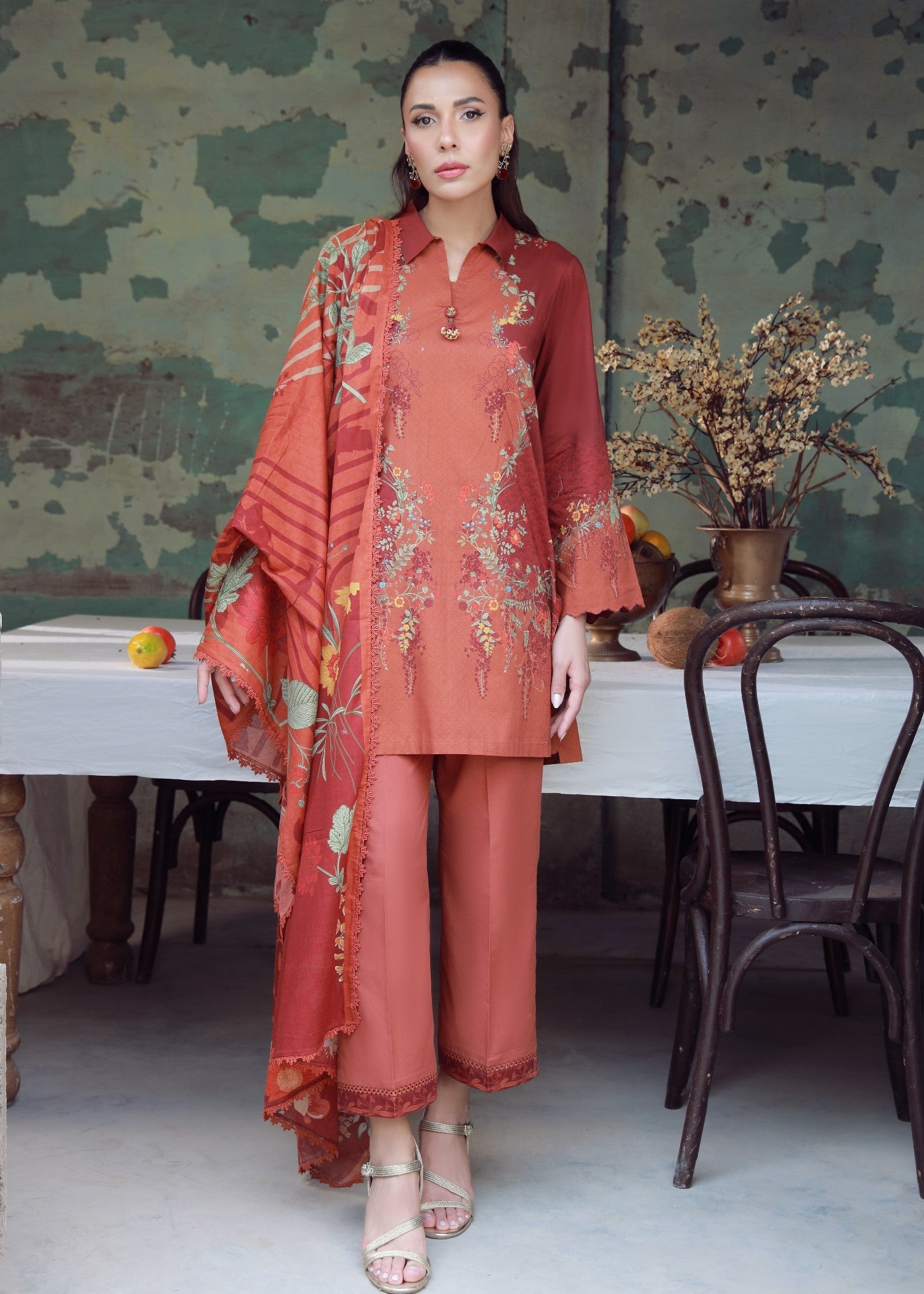 cambric Unstitched in Coral orange