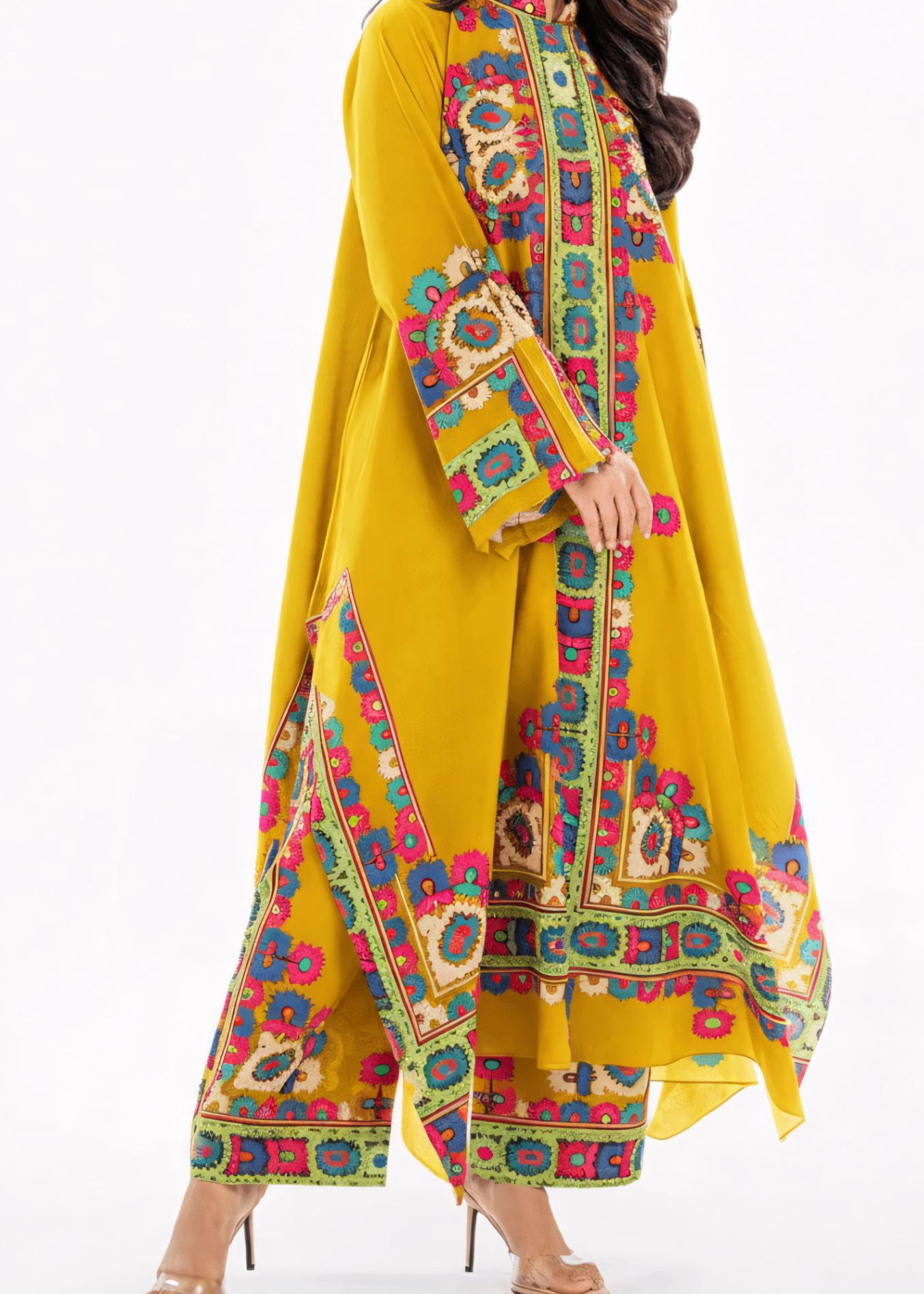 crepe Kurta Set in Lemon