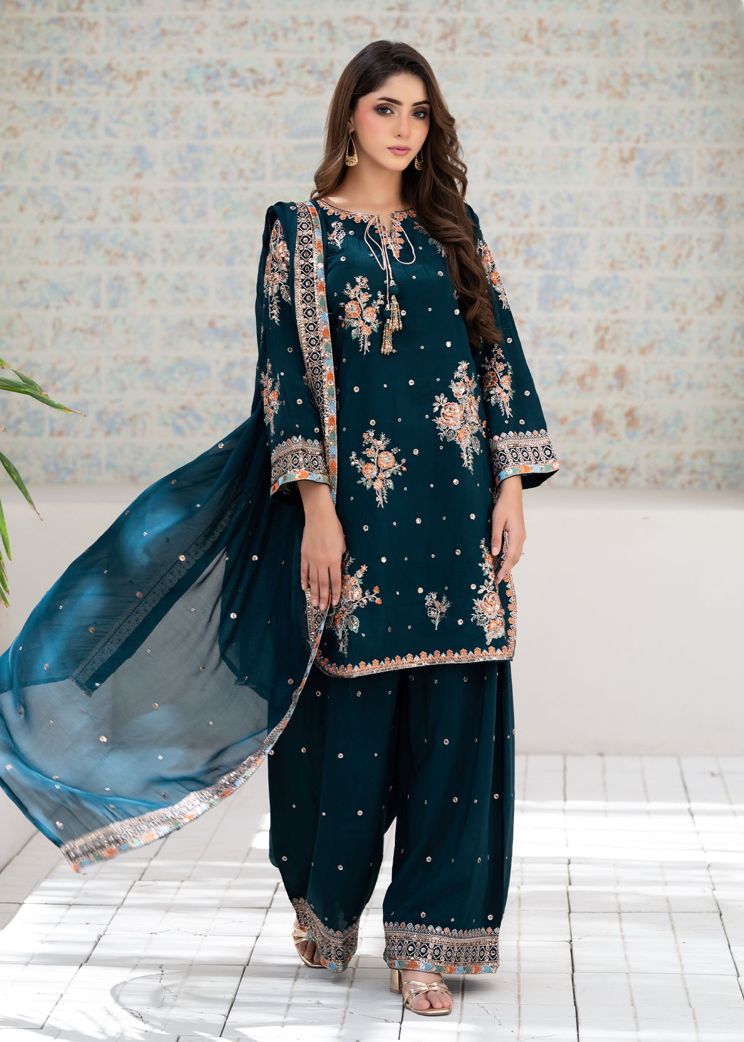 silk Kurta Set in Teal
