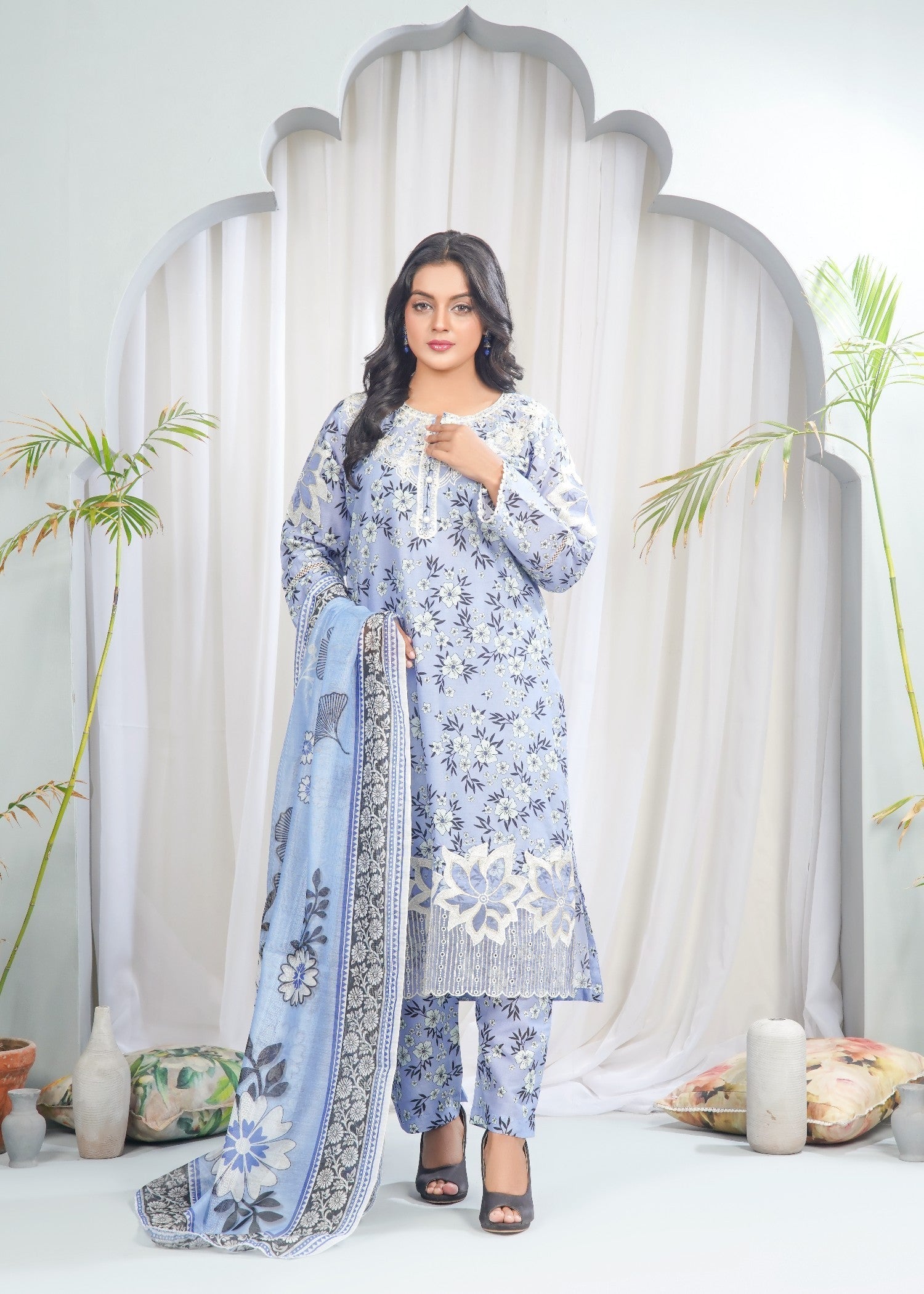 lawn cotton Kurta Set in Duck egg grey
