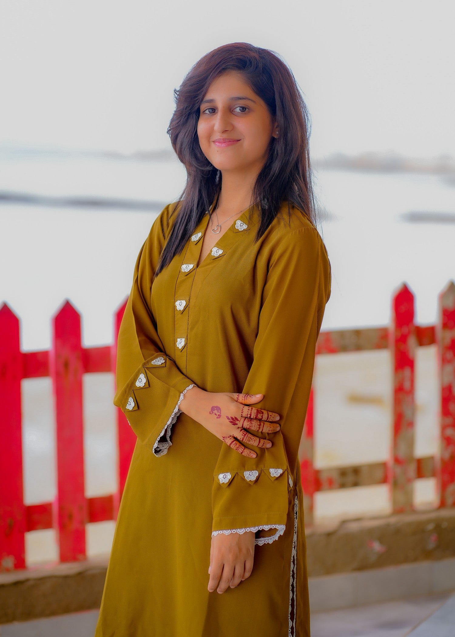georgette Kurta Set in Olive green