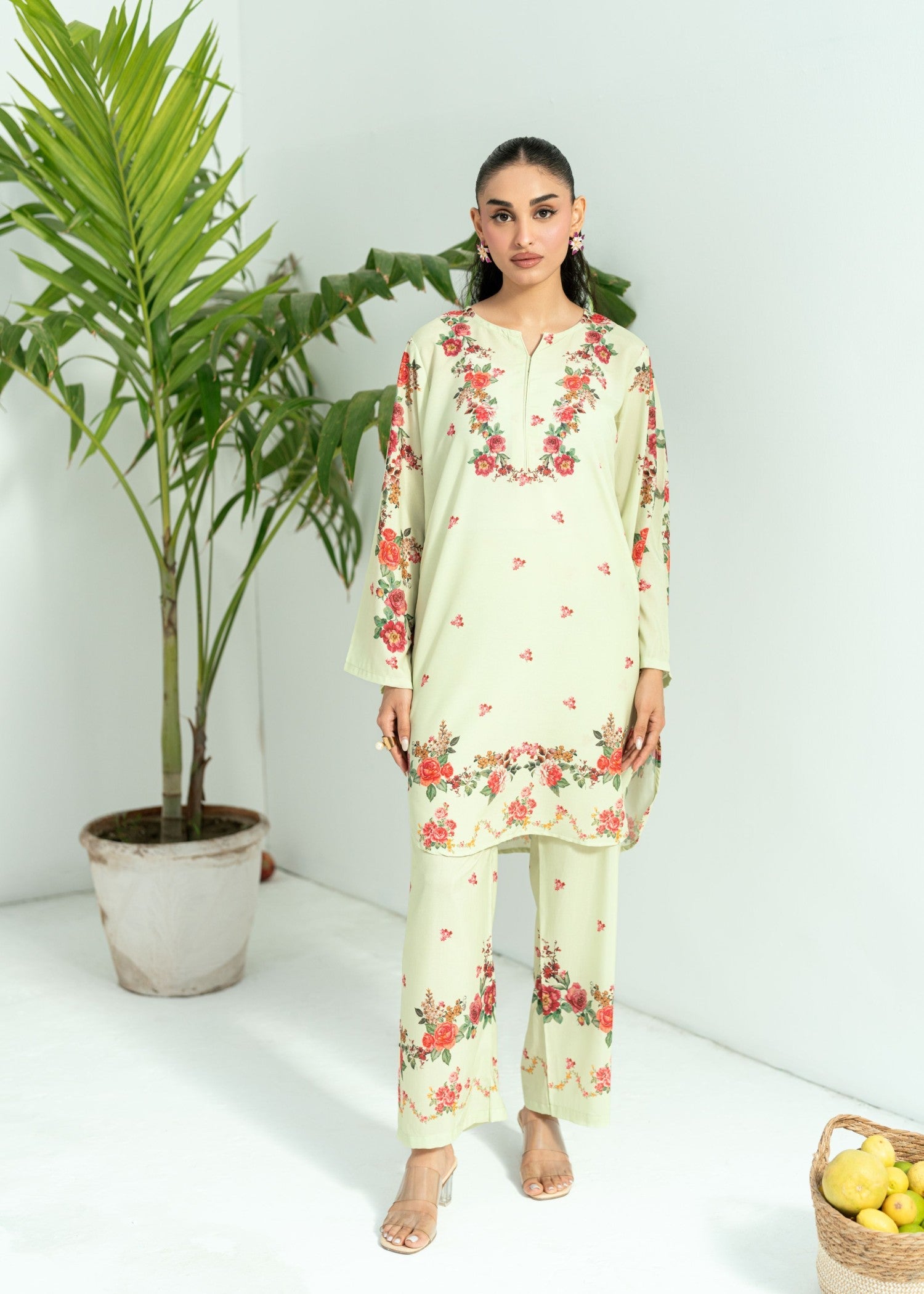 blended cambric Co Ord Sets in Pistachio green