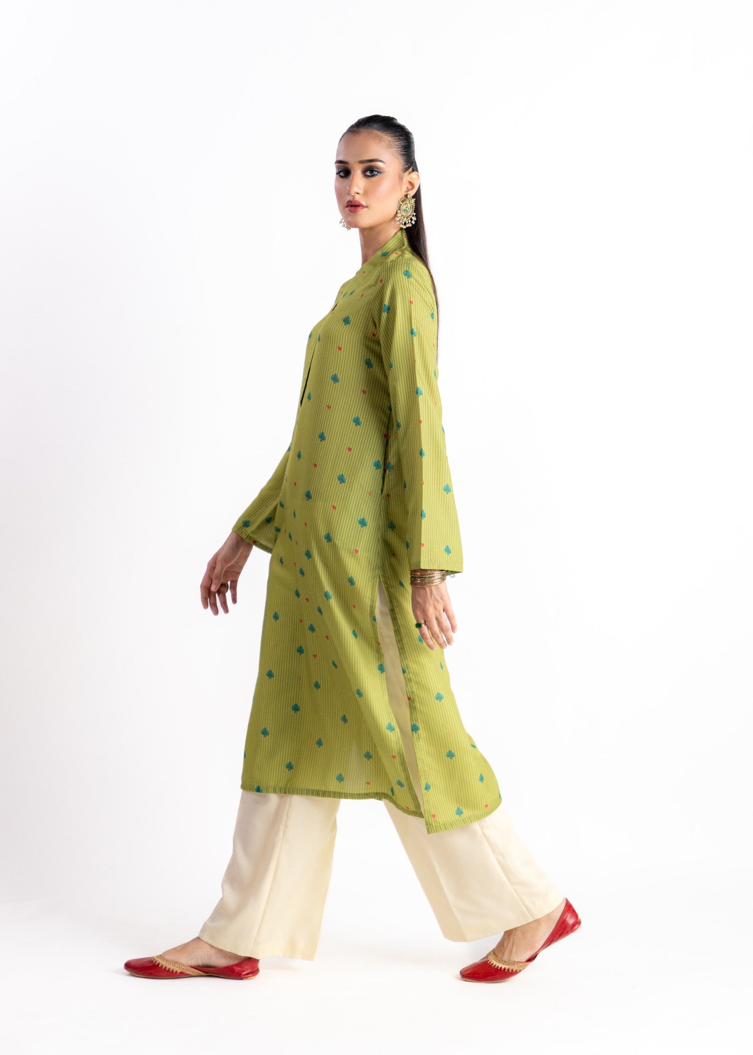 swiss lawn Kurti in Apple green