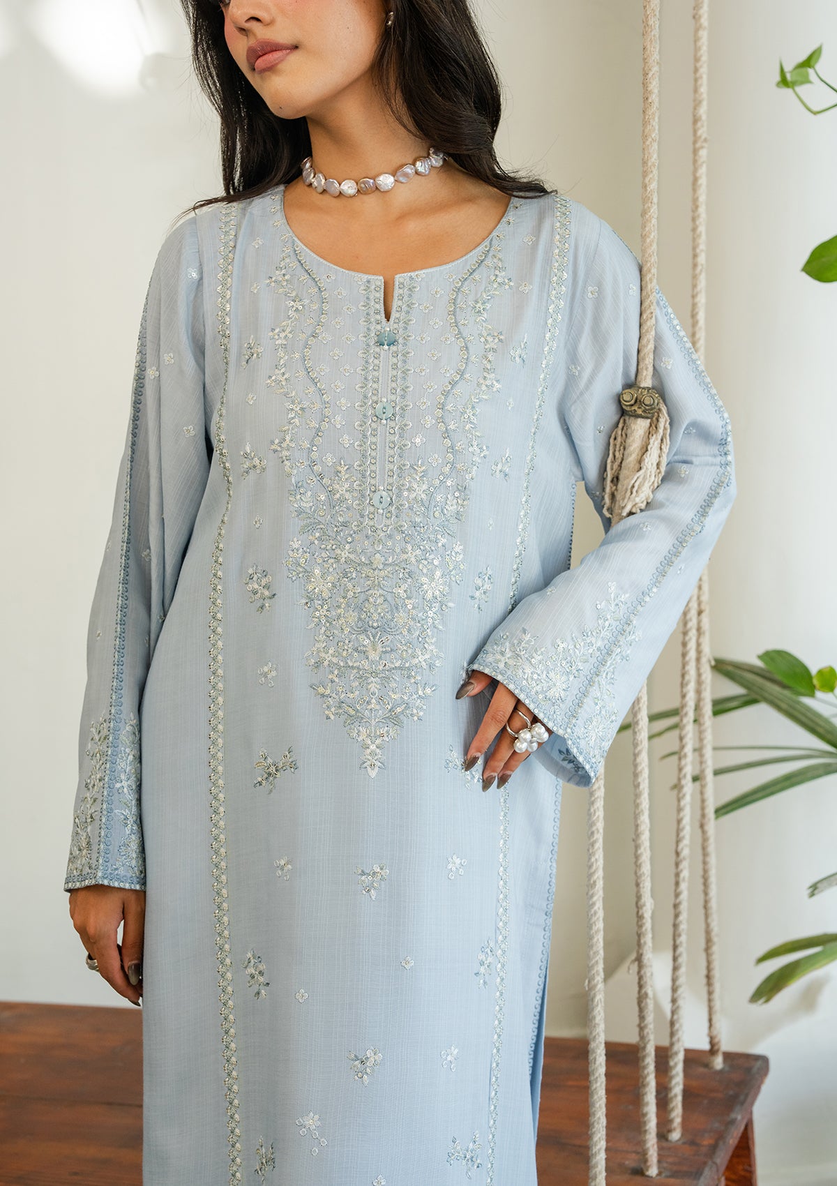 viscose Kurta Set in Sky
