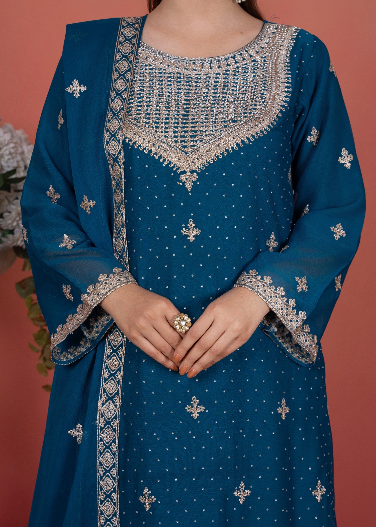 chiffon Kurta Set in Azure