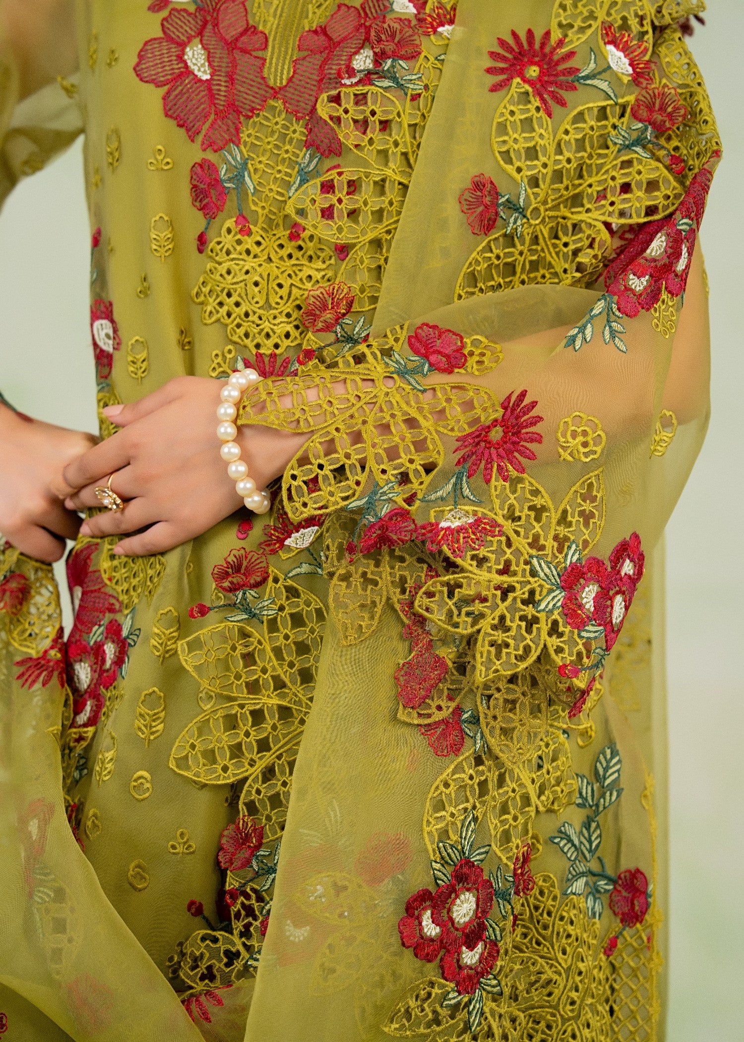 organza Kurta Set in Yellow green