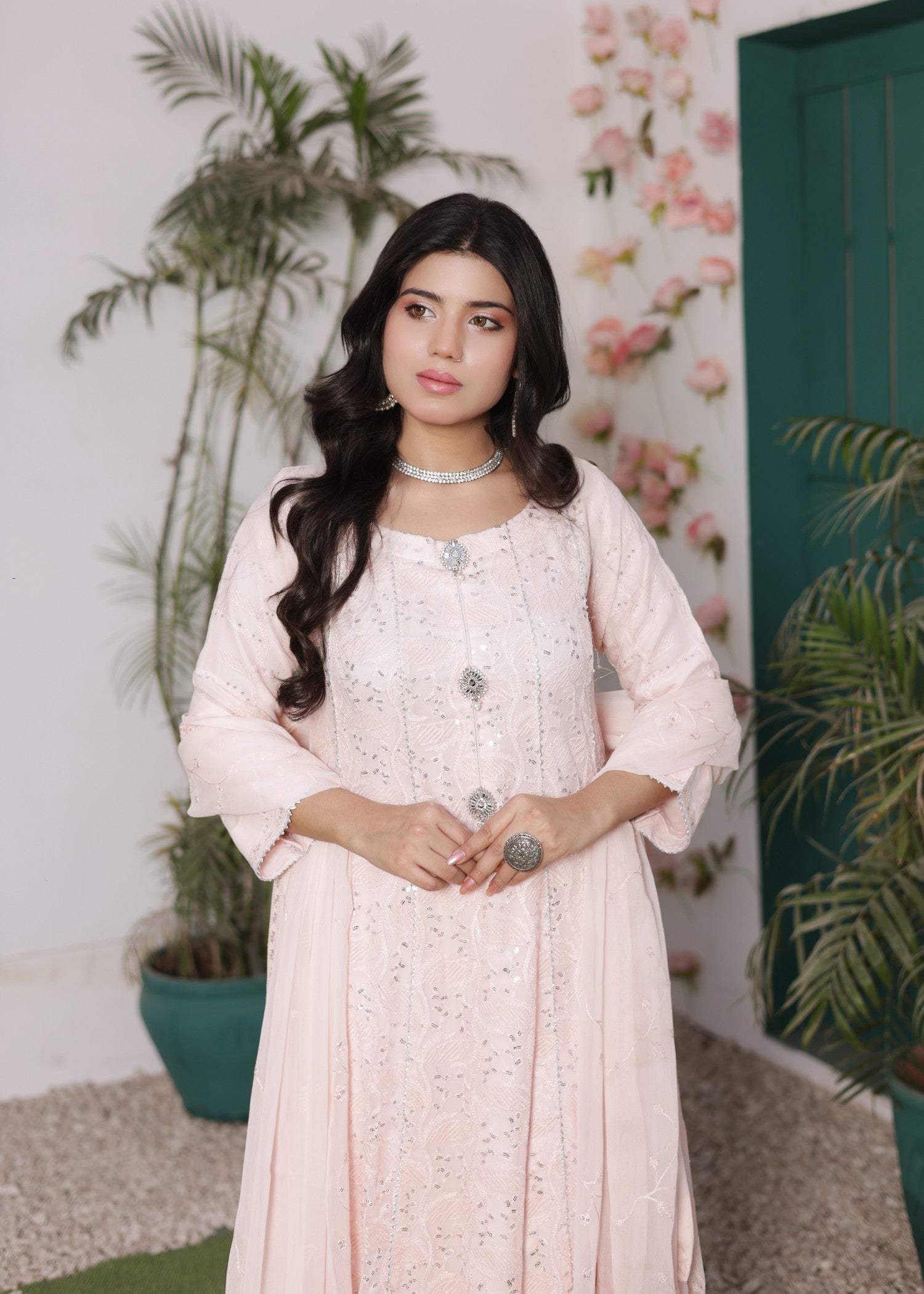 bemberg crinkle chiffon Maxi in Pastel pink