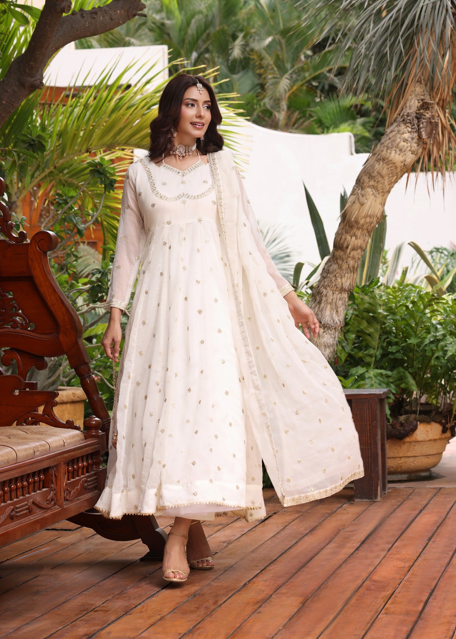 pk chiffon Pishwas in Off-white