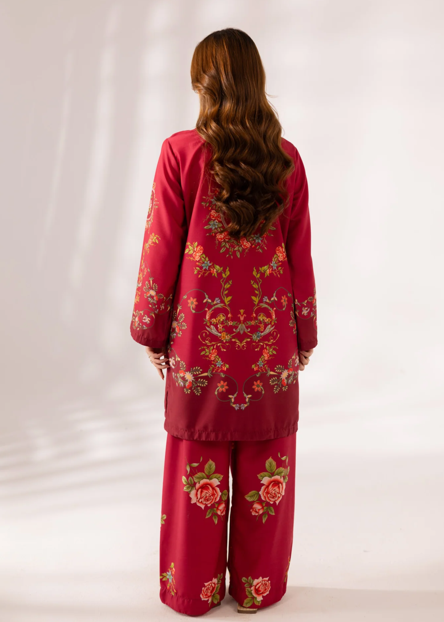 slub khaddar Co Ord Sets in Cardinal red