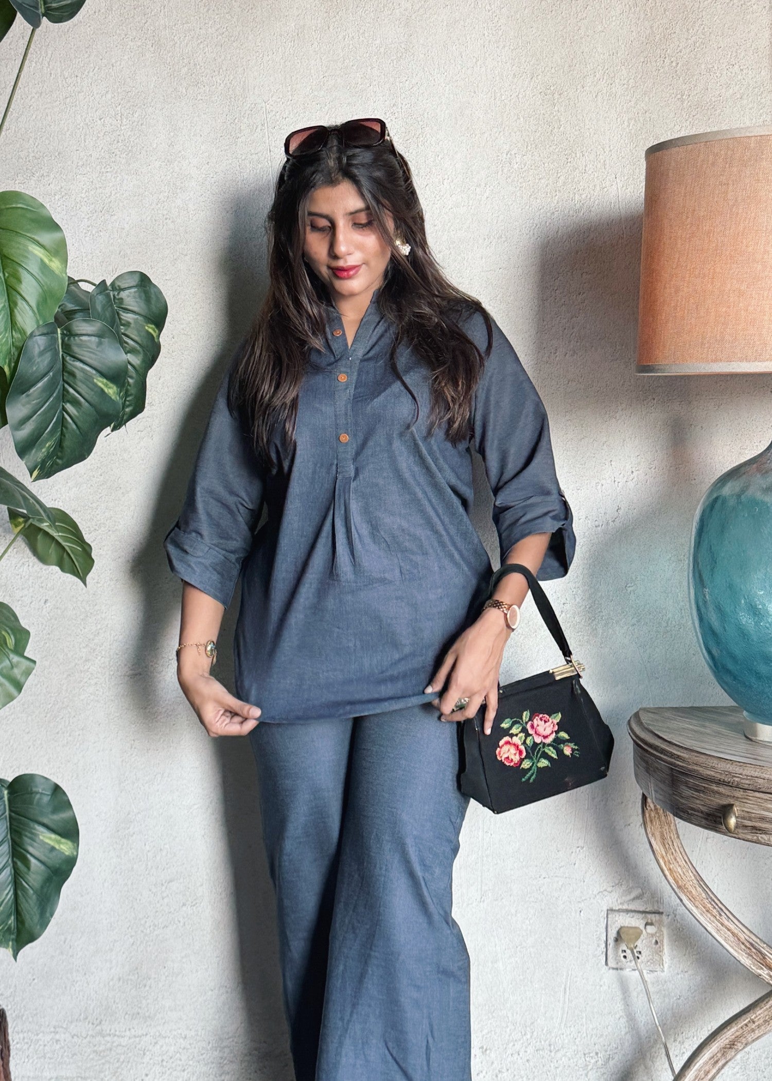 denim Co Ord Sets in Dark grey