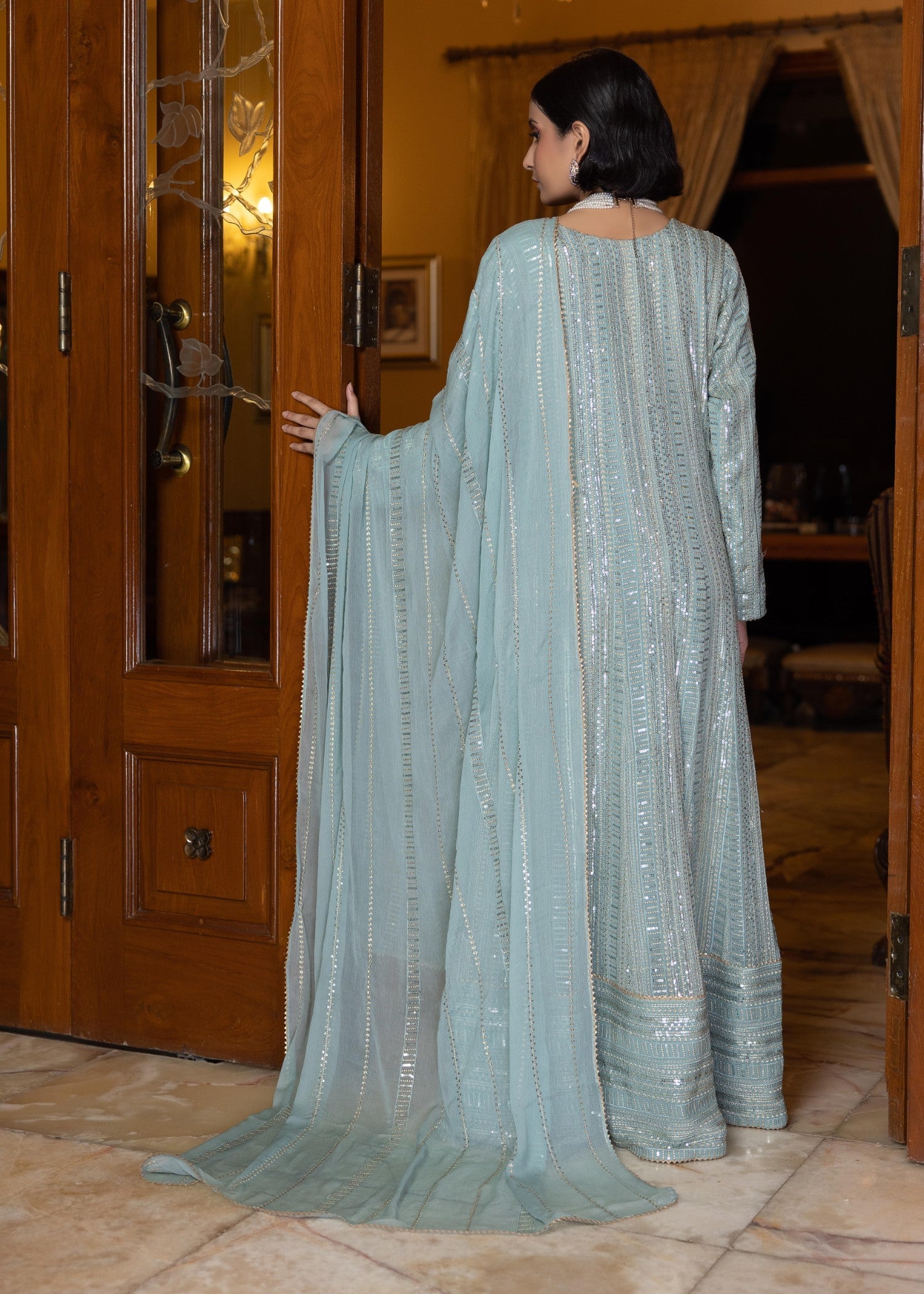 chiffon Angrakha in Ice blue
