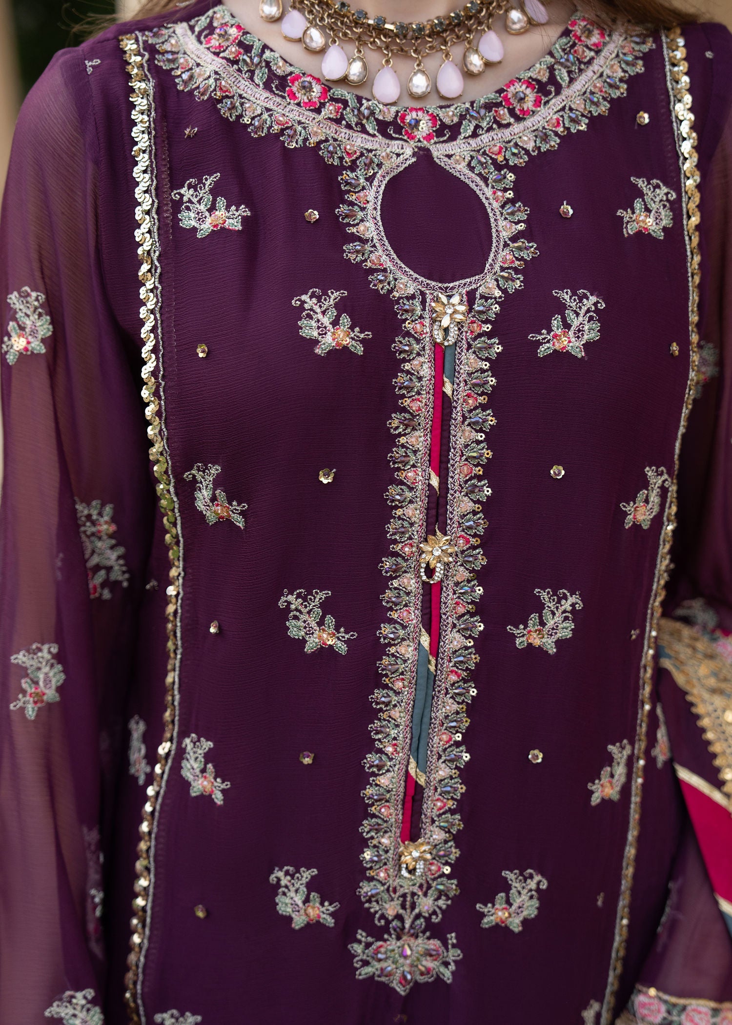 chiffon Kurta Set in Plum