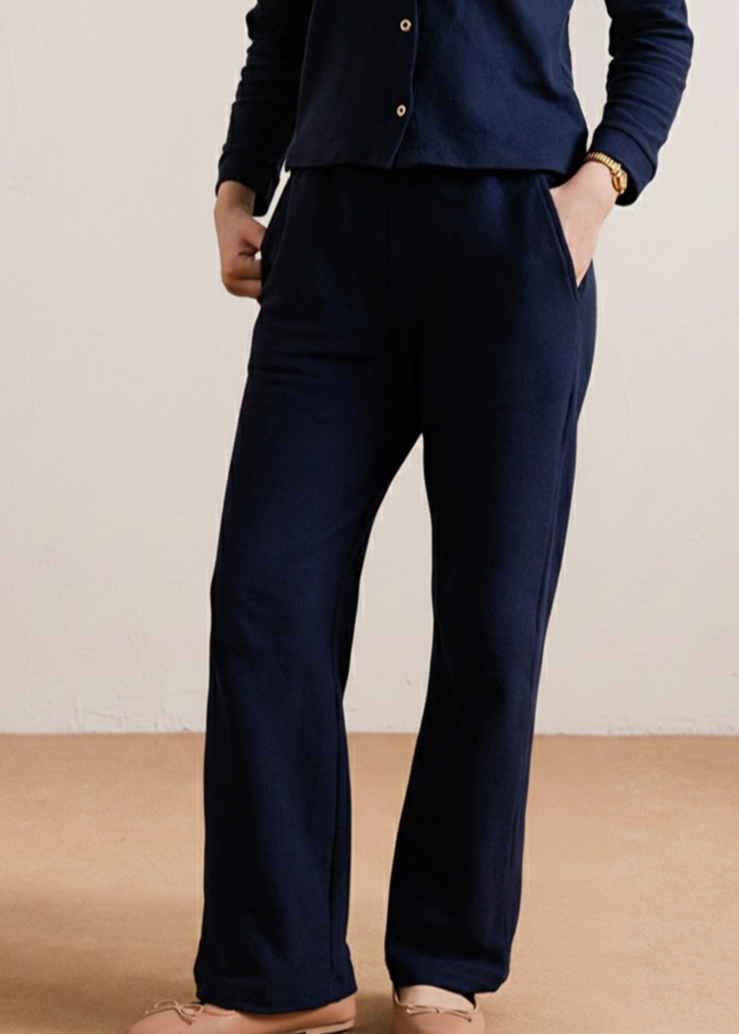 interlock knit Trousers in Navy blue