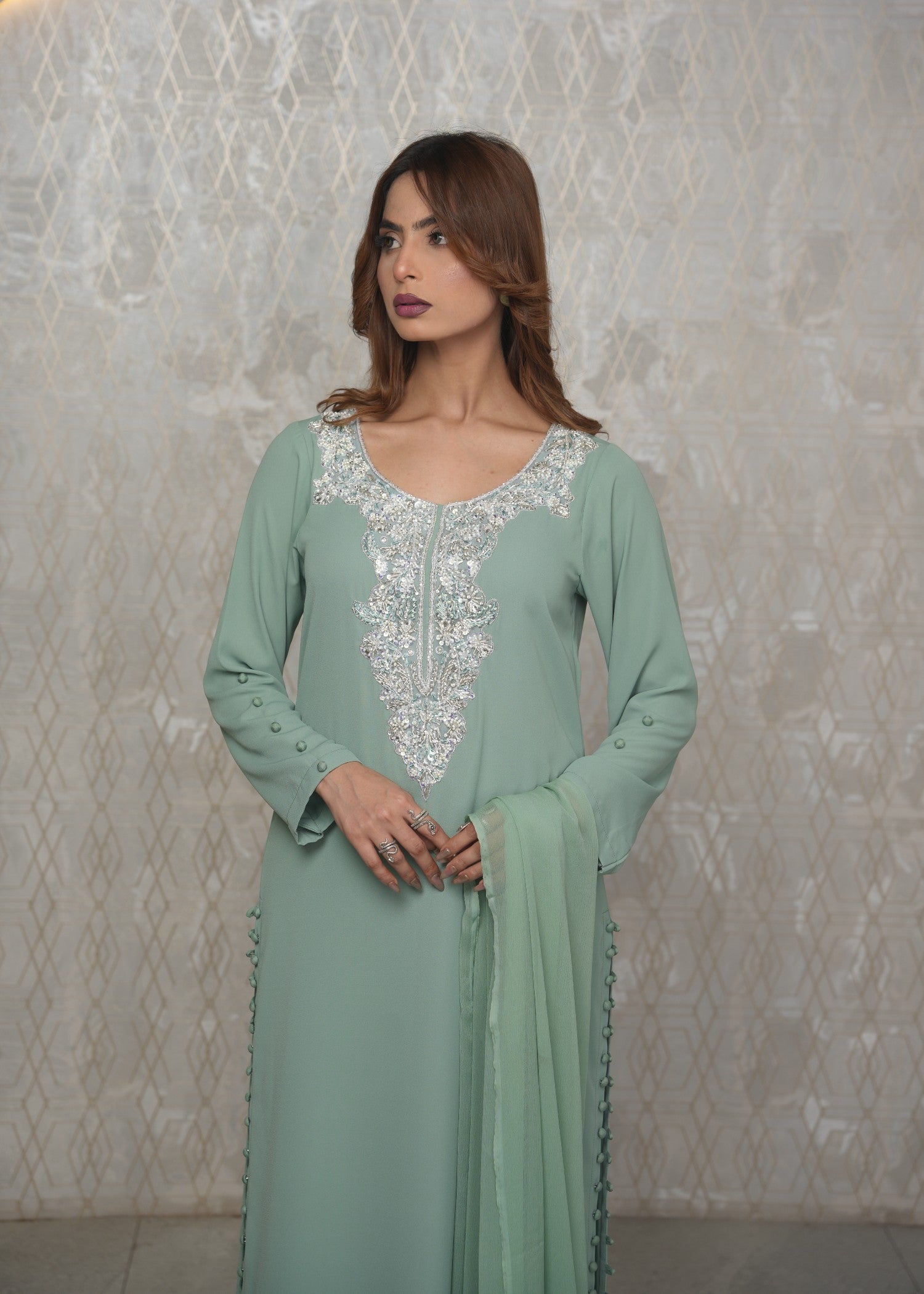 georgette Kurta Set in Mint green