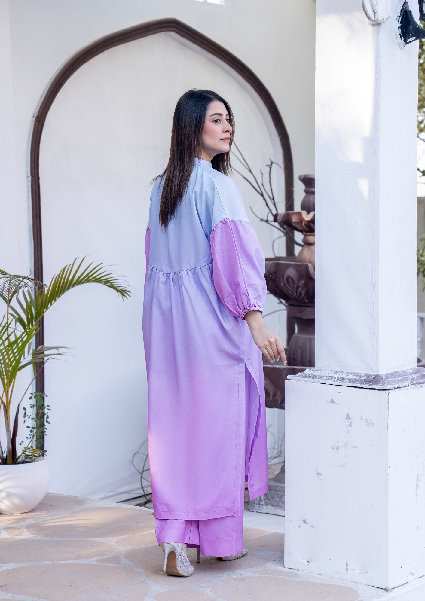 arabic lawn Co Ord Sets in Ice blue, electric purple