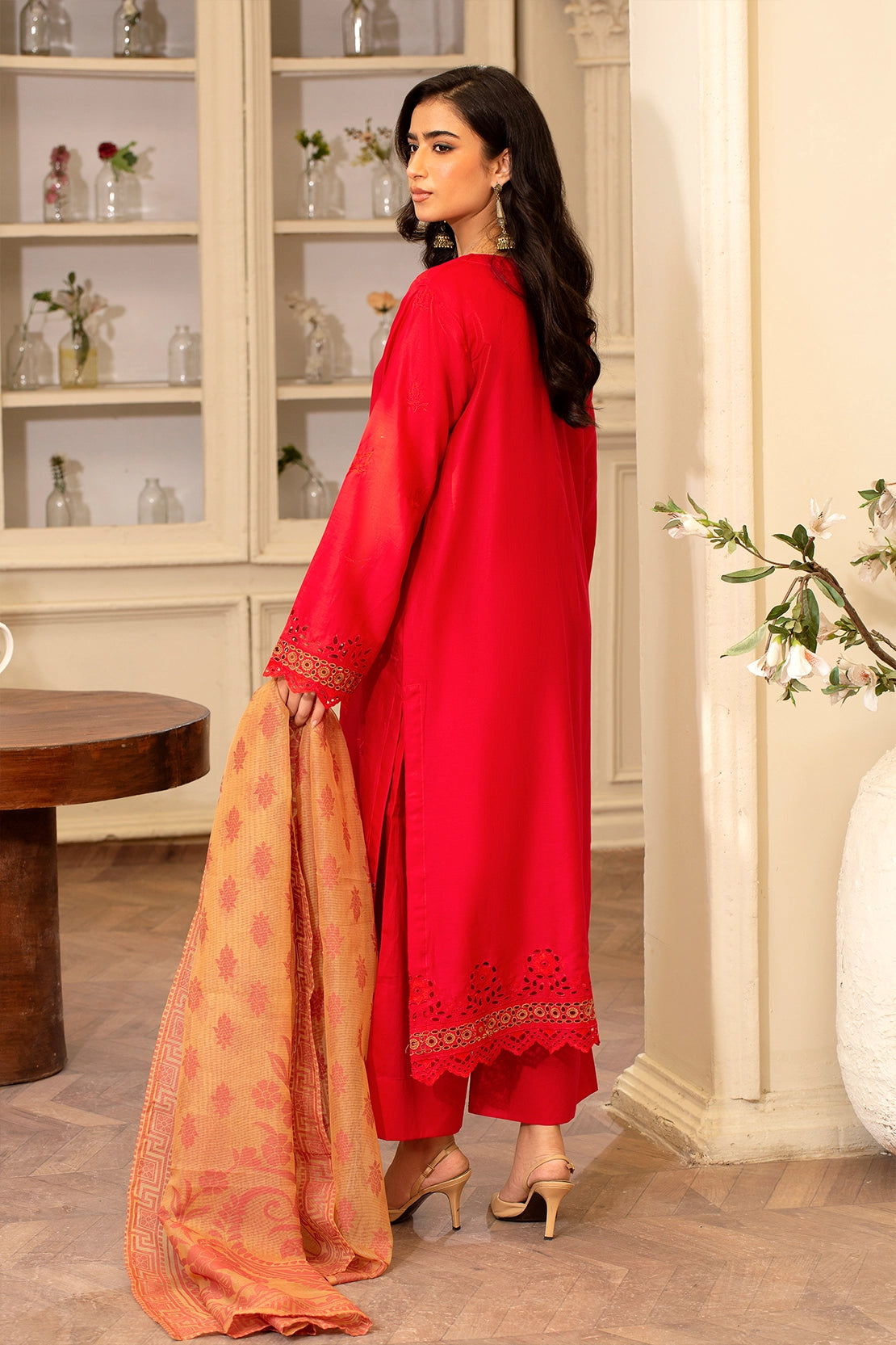 zari lawn Unstitched in Orange