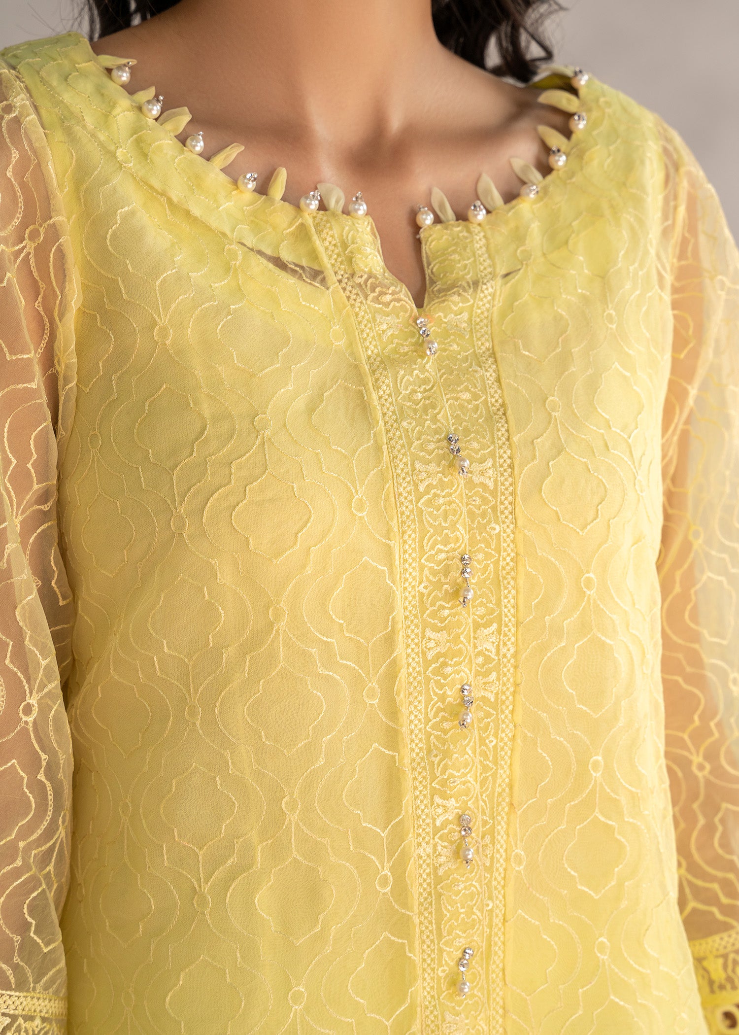 organza Kurta Set in Yellow