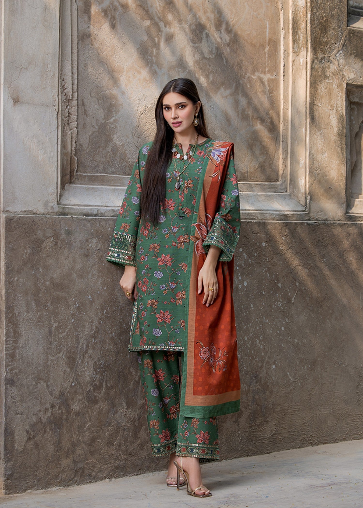 khaddar Kurta Set in Sea green