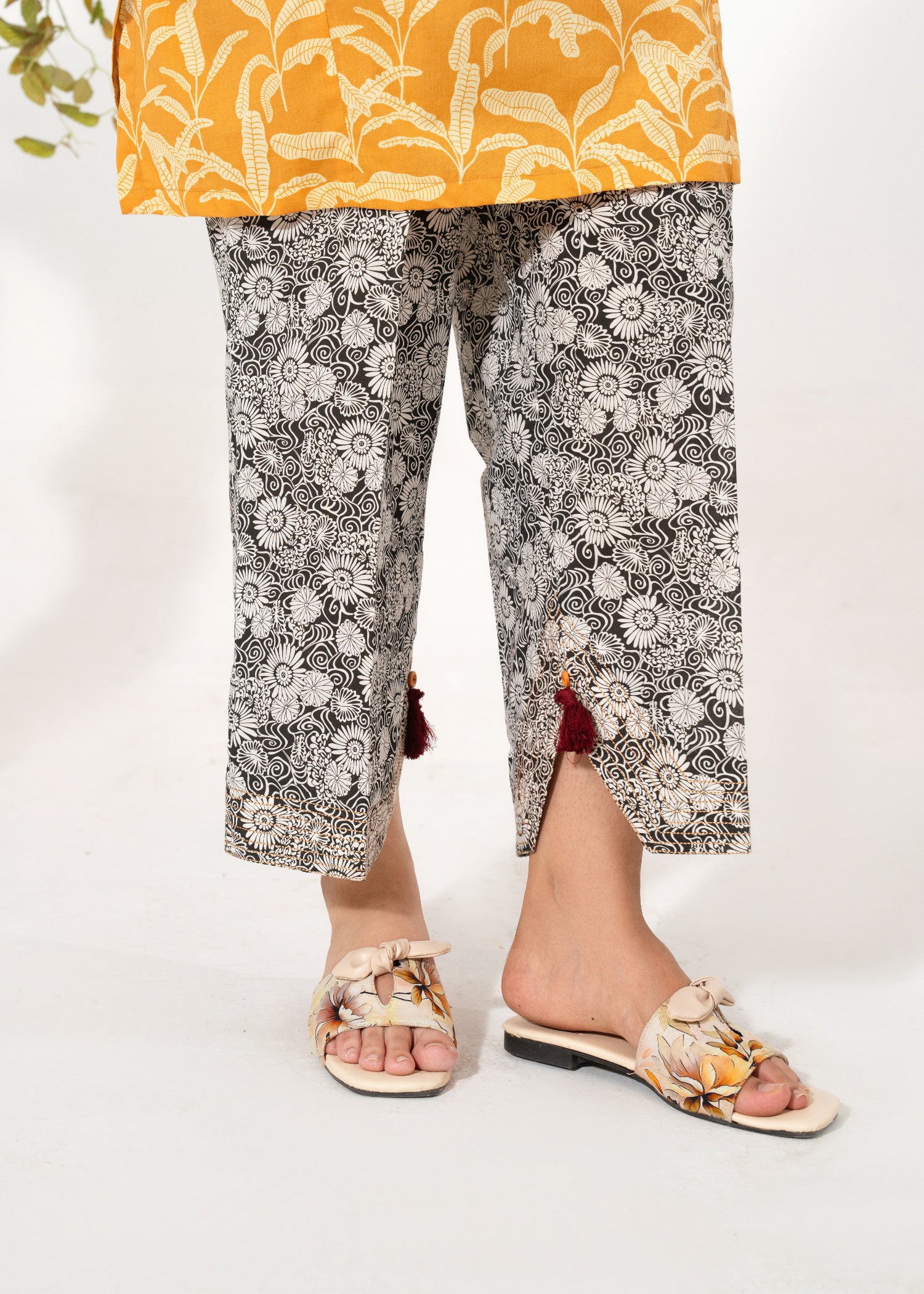 lawn Kurta Set in Black, mustard