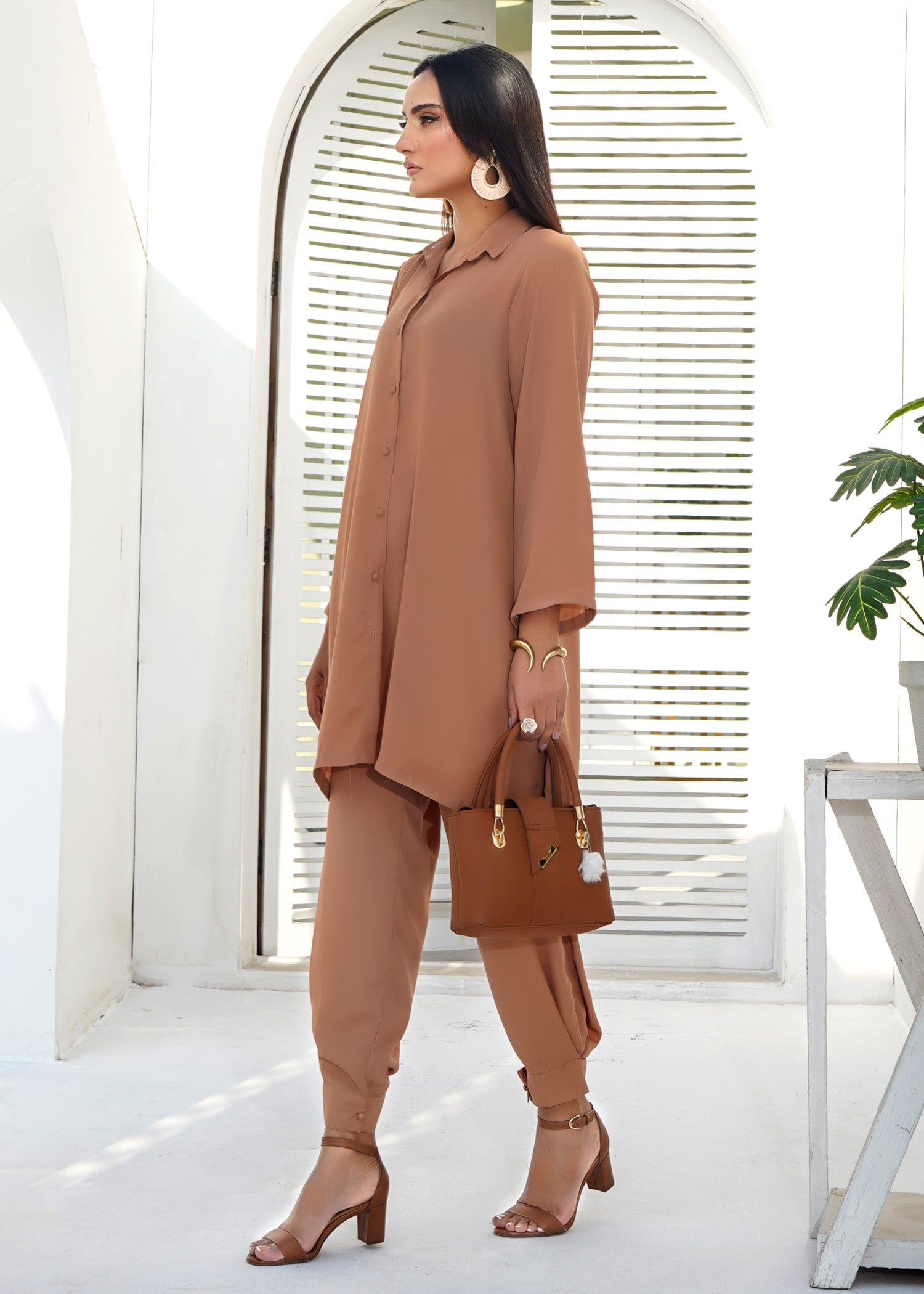 silk georgette Co Ord Sets in Almond brown