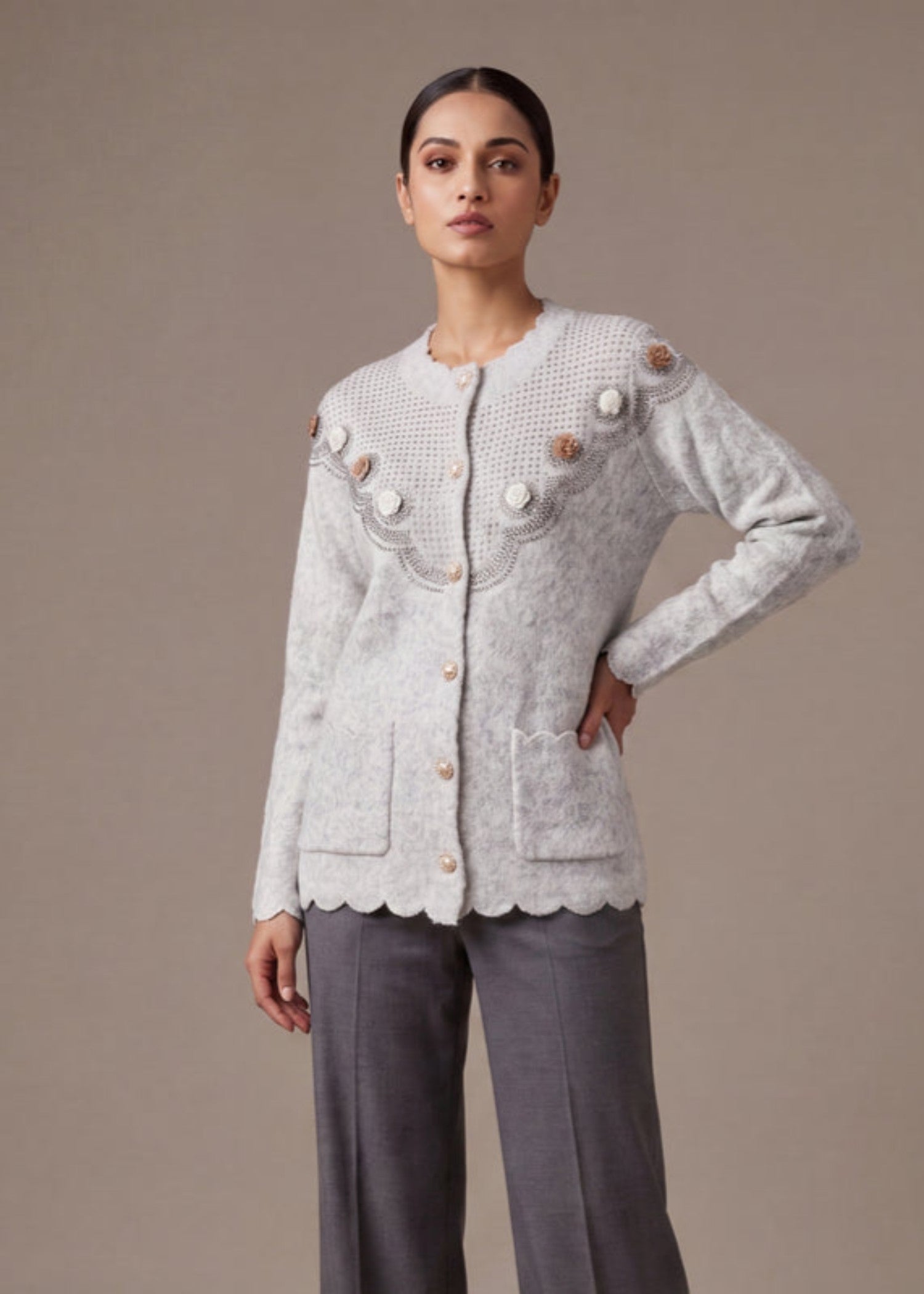 wool Cardigan in Light grey