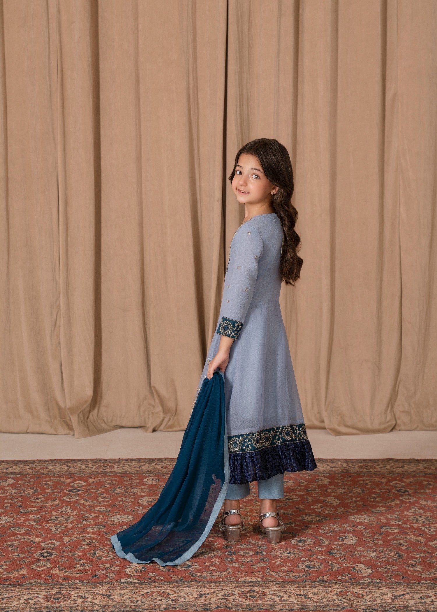 chiffon Pishwas in Ice blue