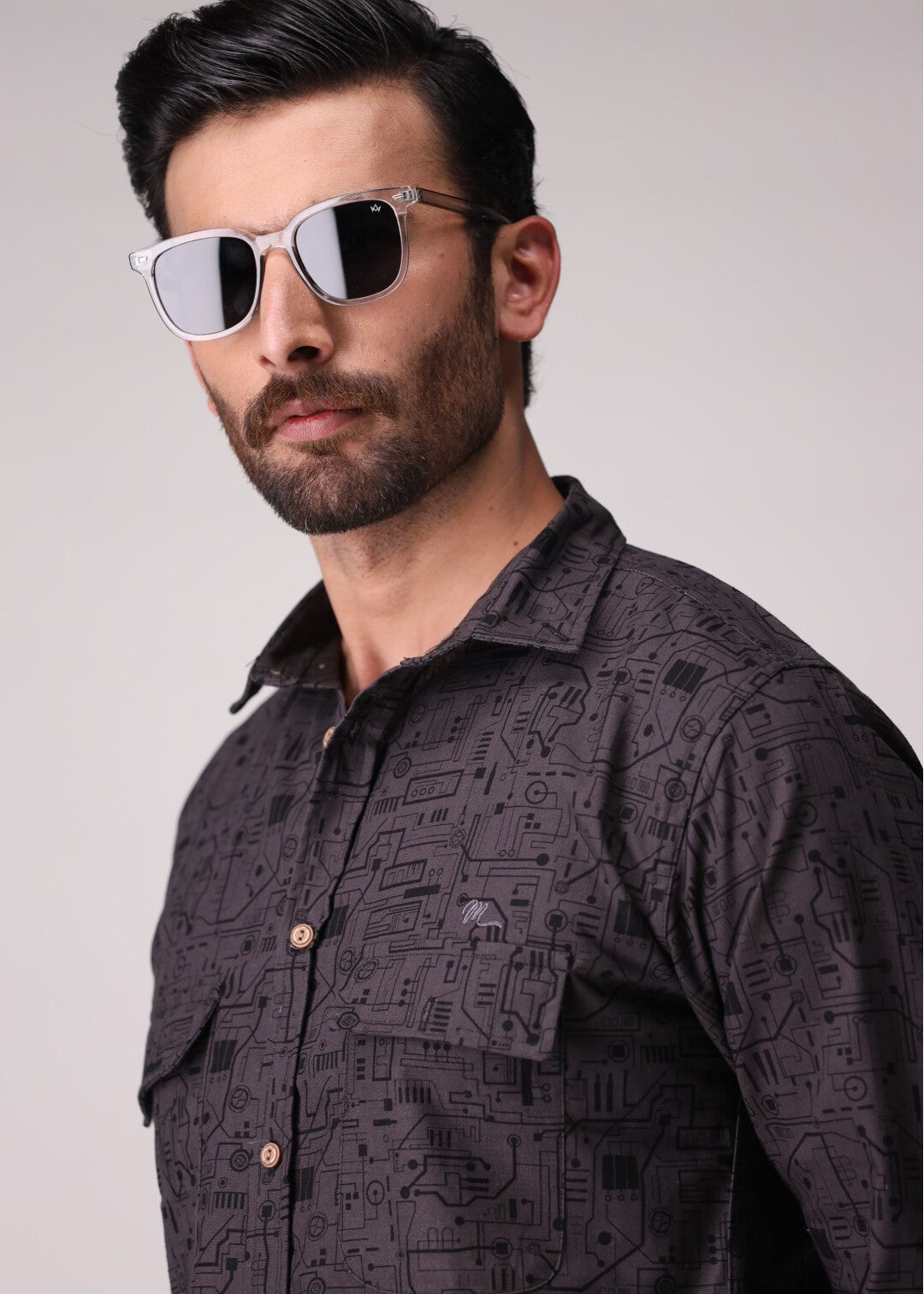 flannel Casual Shirt in Charcoal black