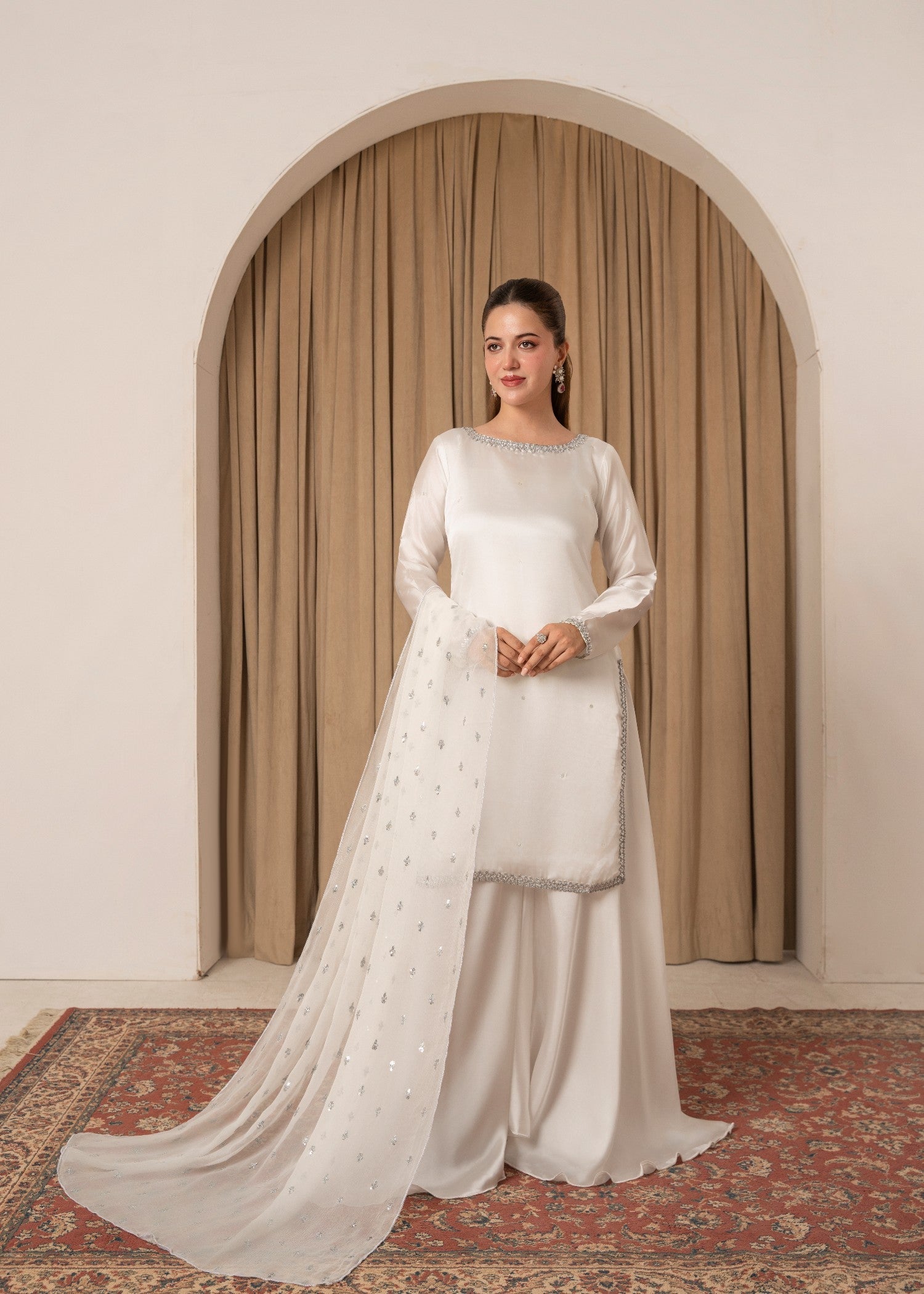 poly silk Sharara in White