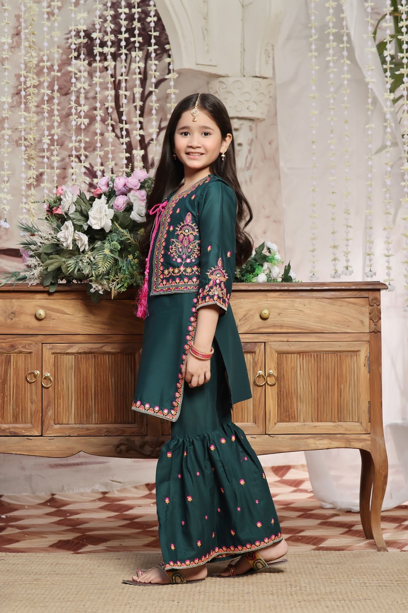 lawn cotton Gharara in Green