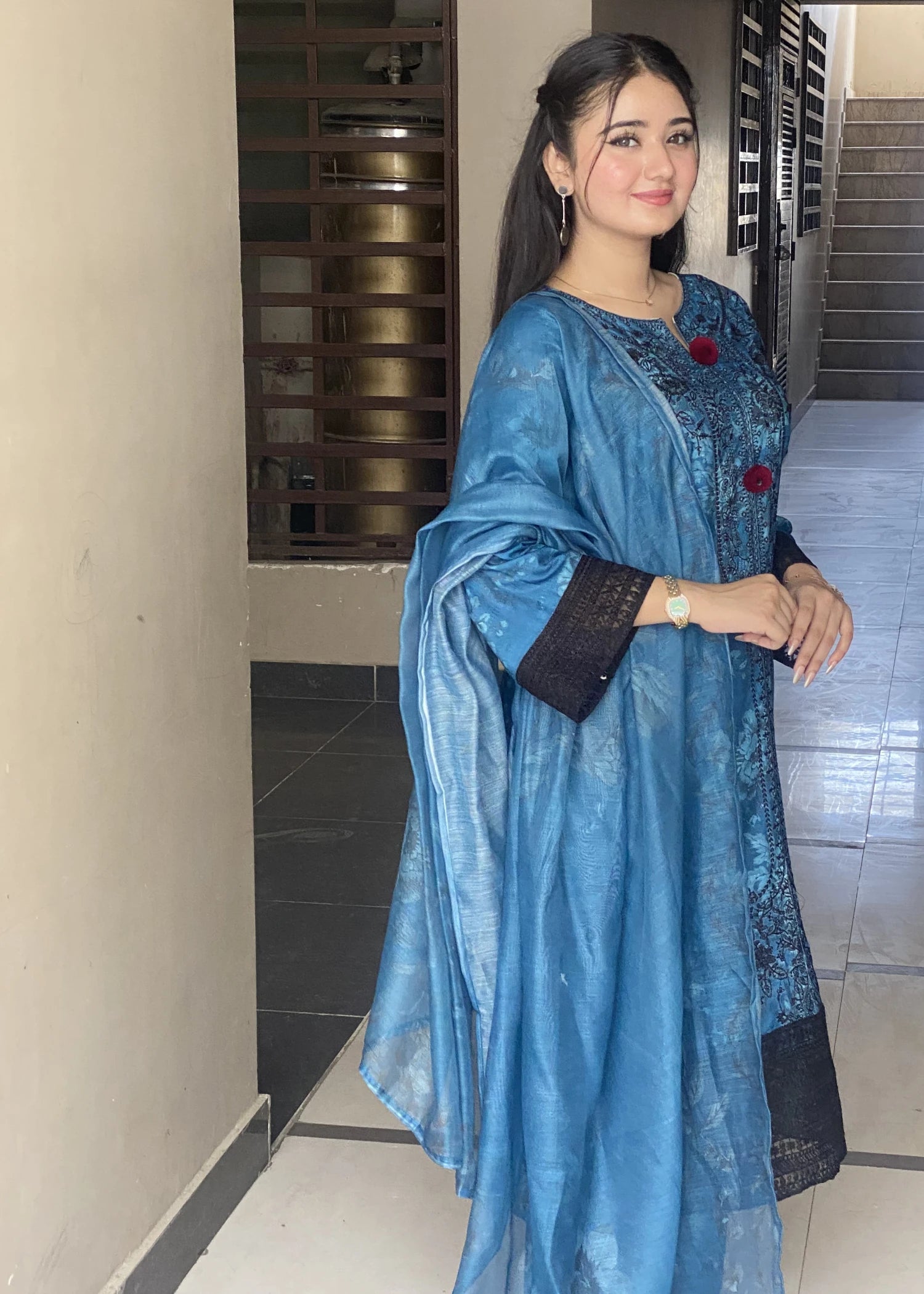 cotton Kurta Set in Sapphire blue