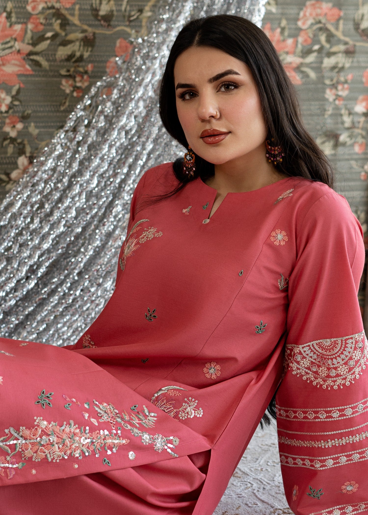 lawn Kurta Set in Chili red