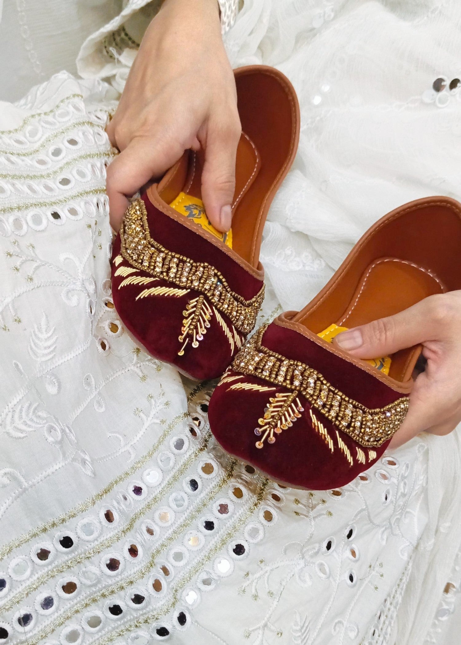 Khussa in Maroon by - High Quality Women Khussa GCR3406