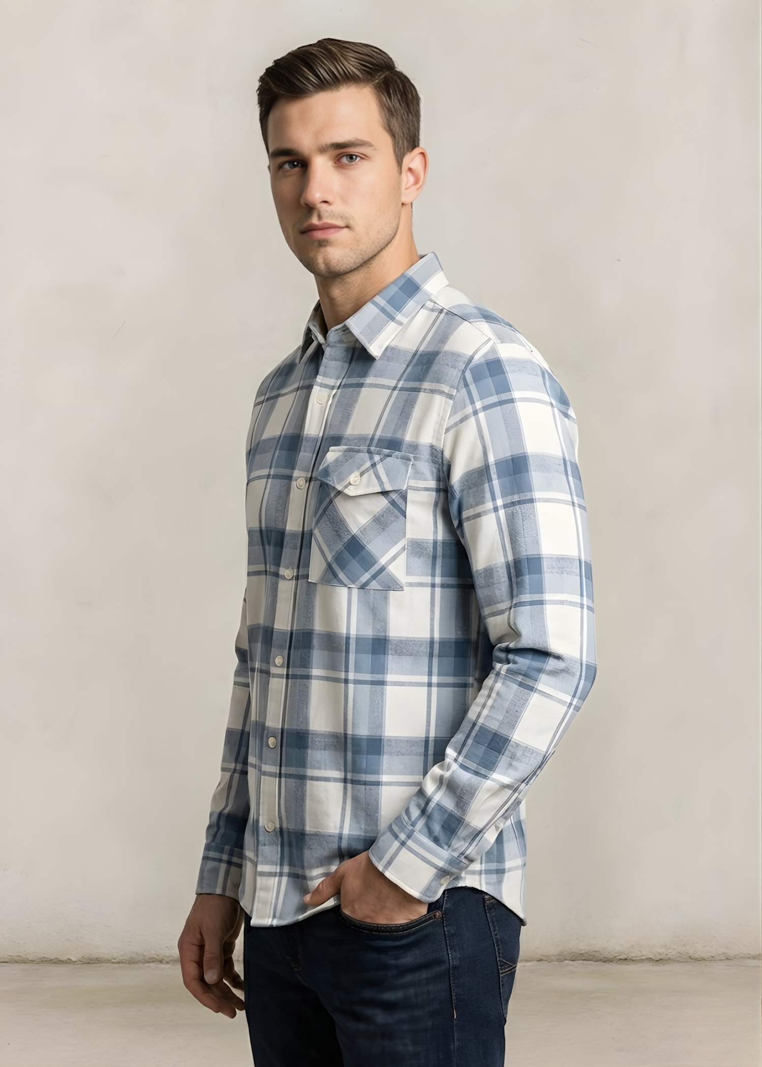 flannel Casual Shirt in Blue, white