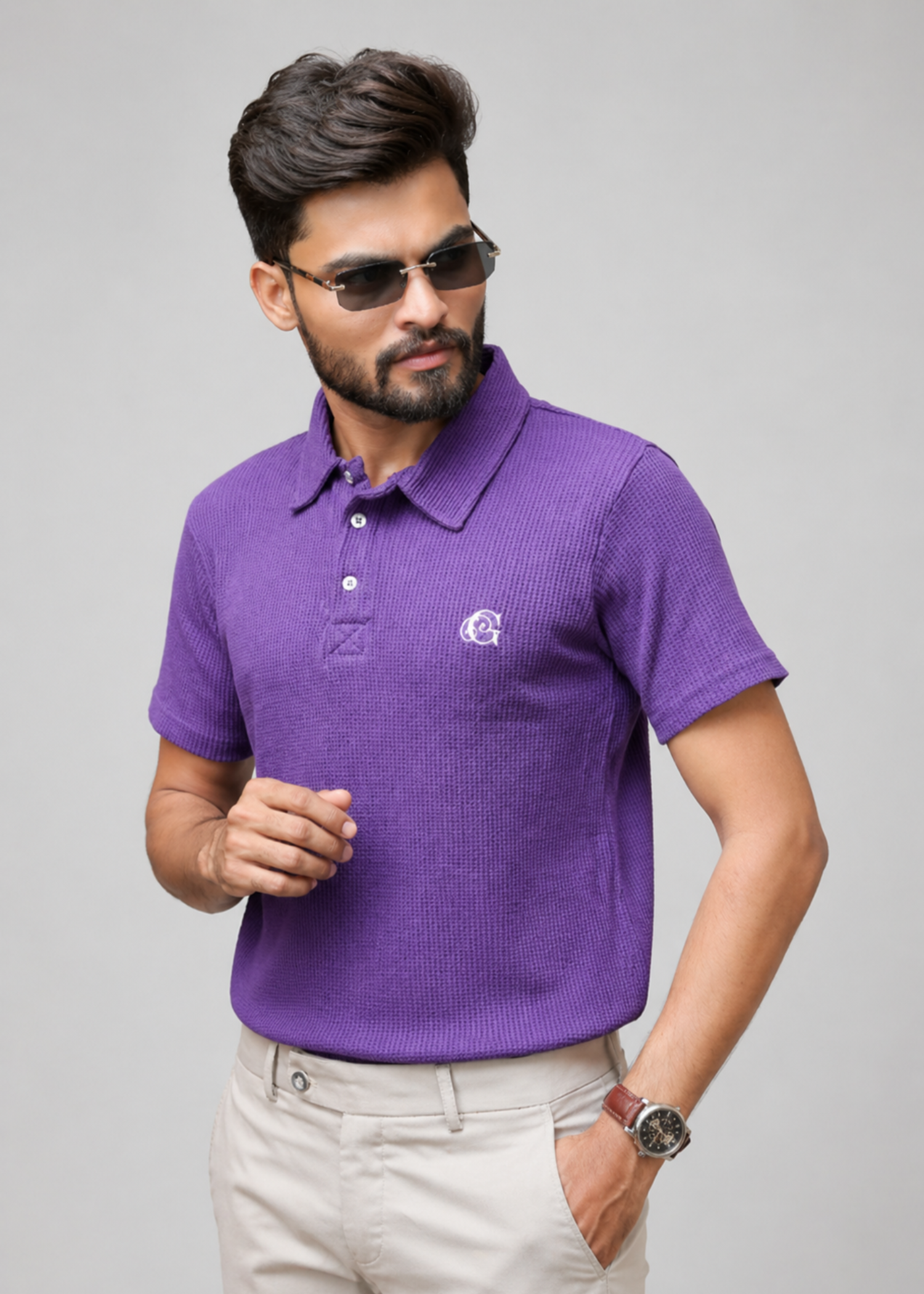 cotton pique Polo Shirt in Purple