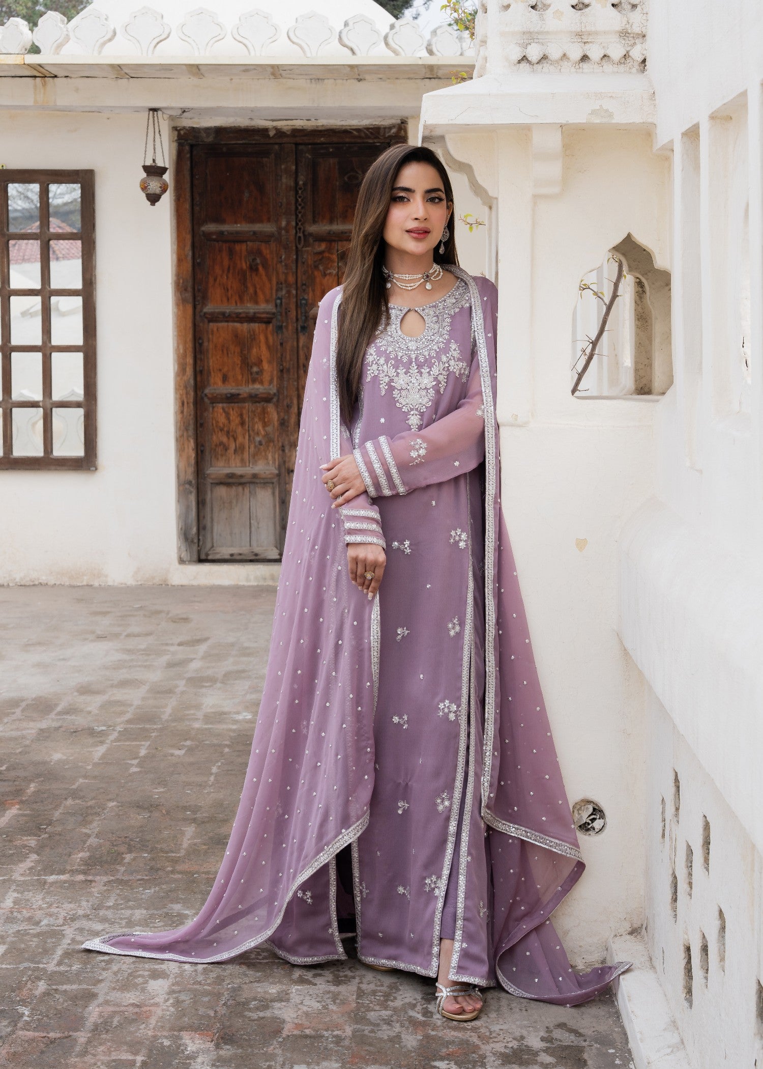 chiffon Pishwas in Heathered lilac
