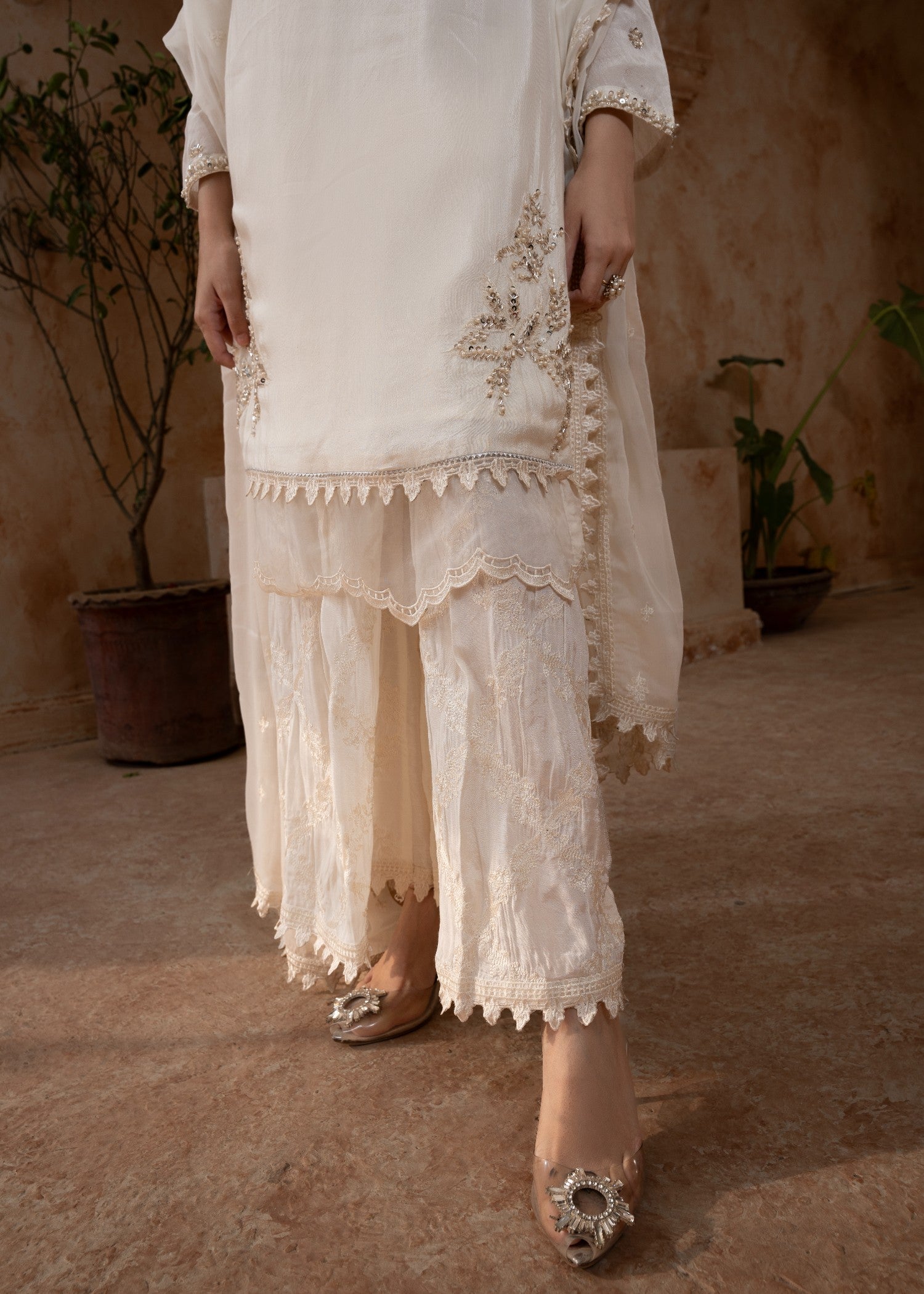 raw silk Kurta Set in Off-white