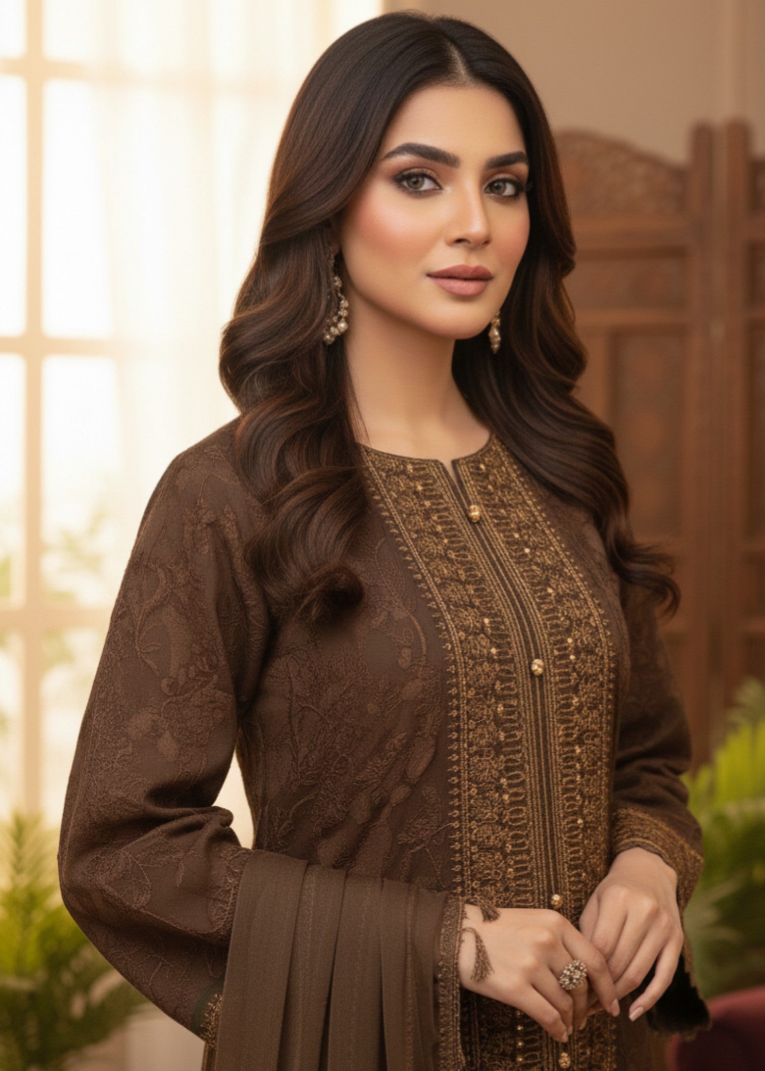organza Kurta Set in Coffee brown