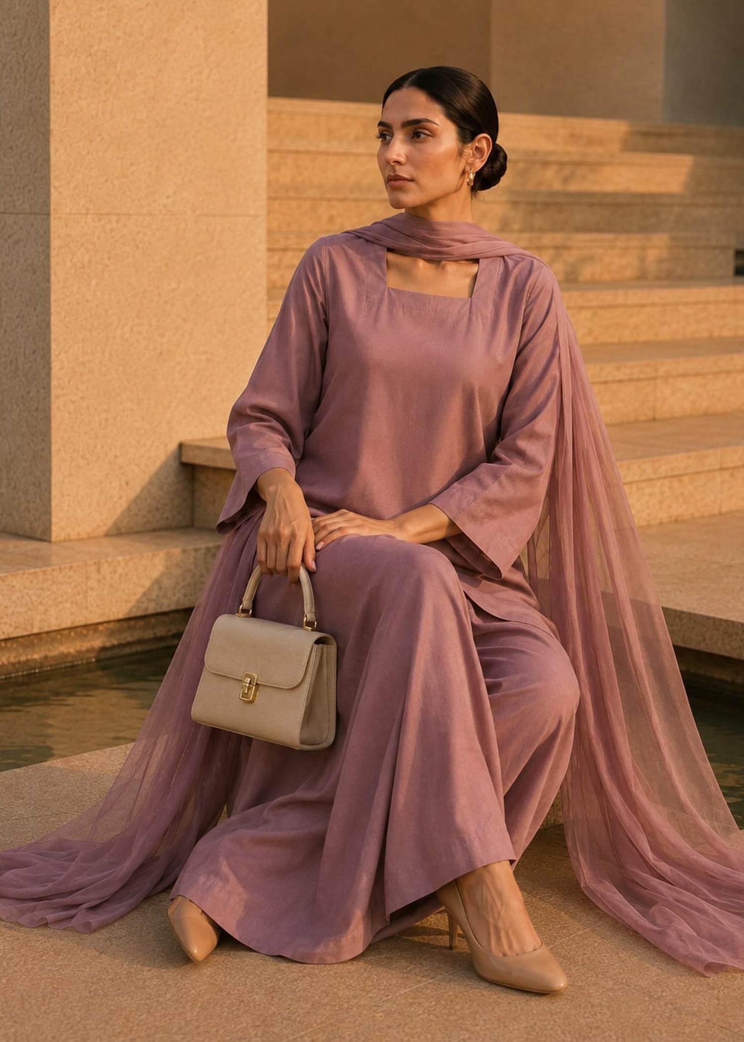 pure cotton Kurta Set in Tea rose pink
